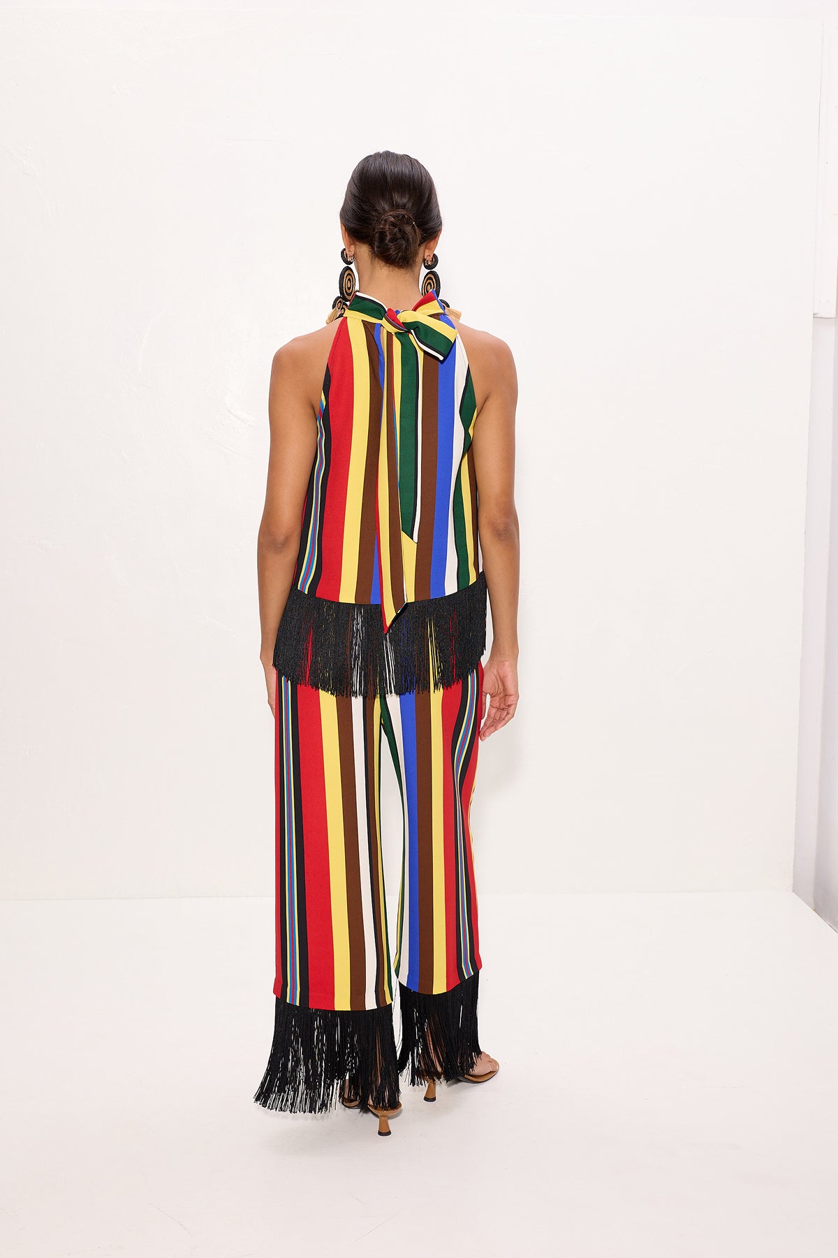 Nella Crepe Fringe Pant In Primary Stripe