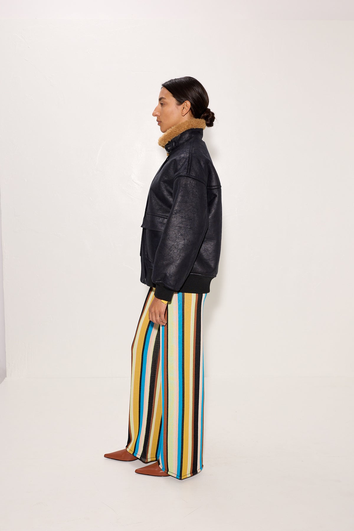 Halle Faux Shearling Bomber Jacket In Black