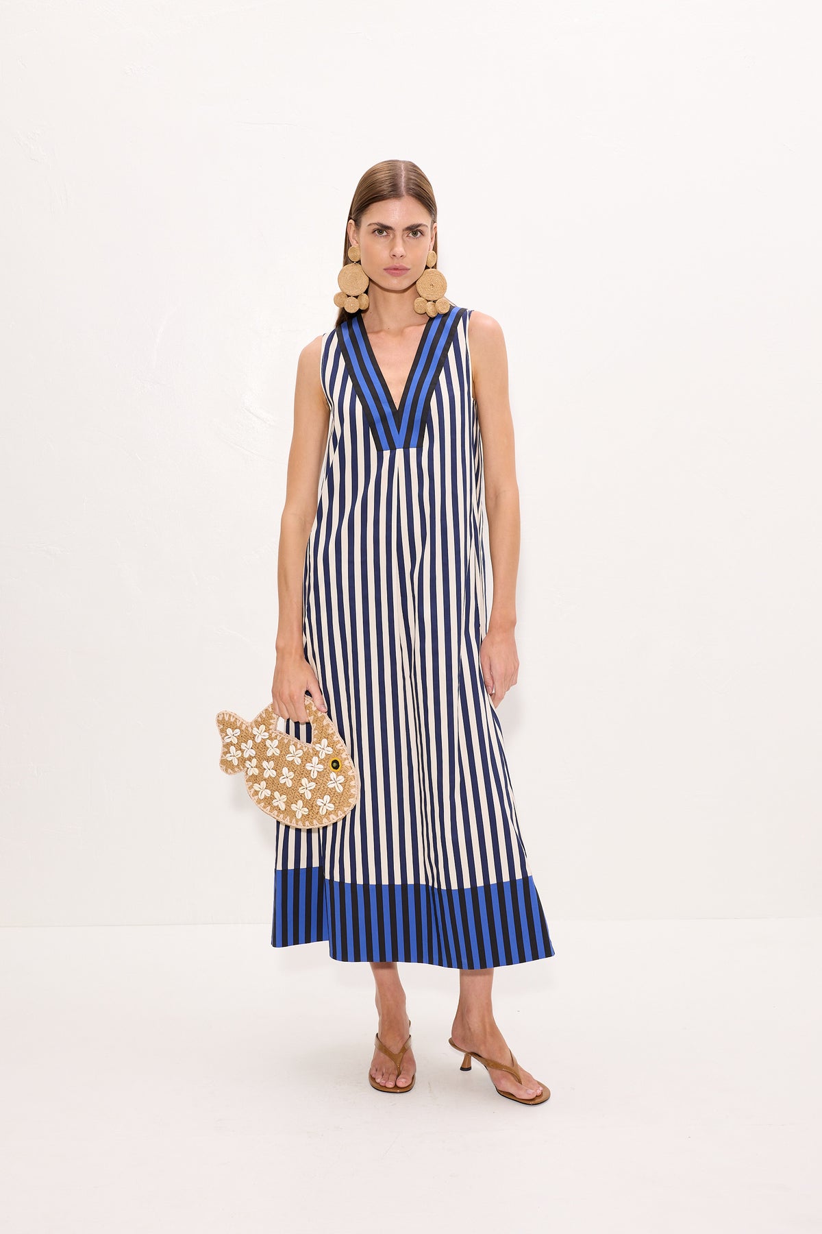 Mar Poplin Dress In Cobalt Stripe Combo
