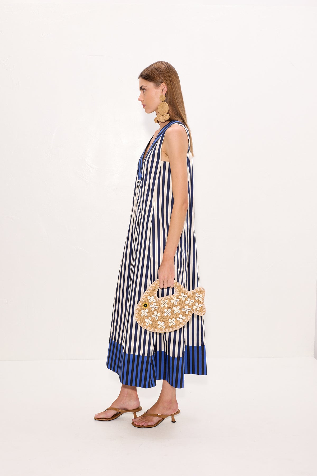Mar Poplin Dress In Cobalt Stripe Combo