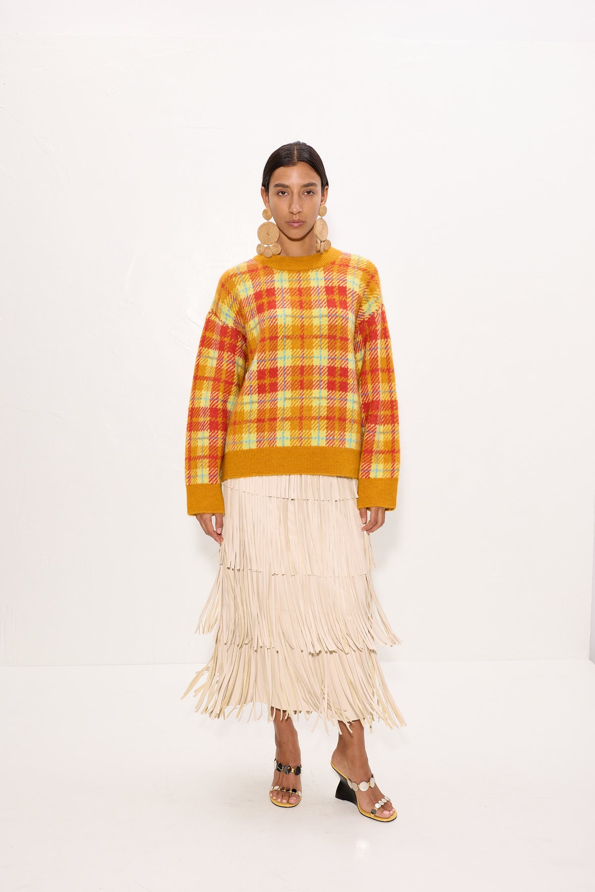 Za Za Vegan Leather Fringe Skirt In Ecru