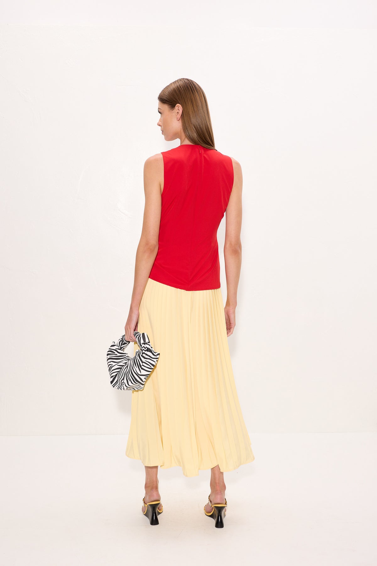 Cori Pleated Dress In Butter/Classic Red Combo