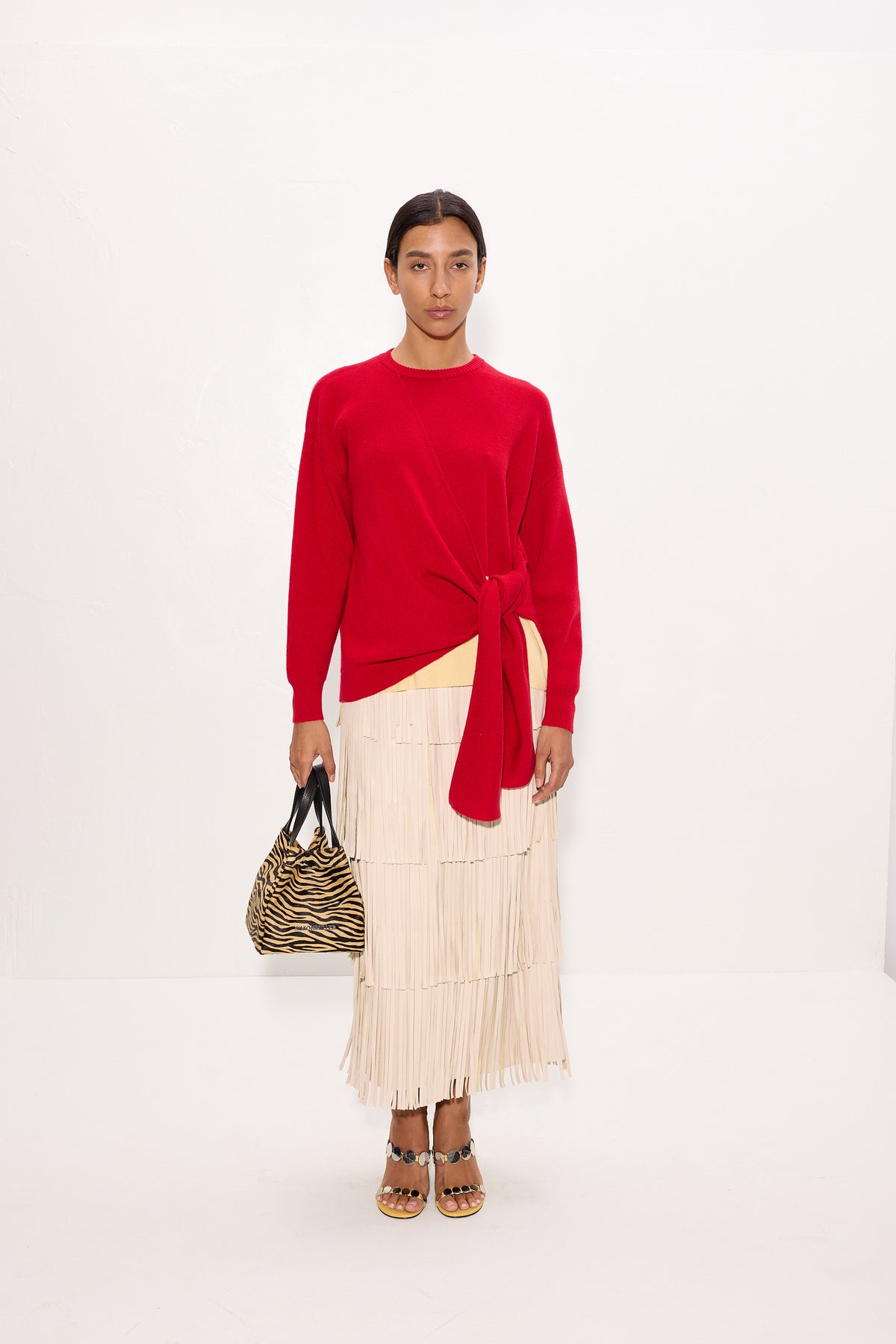 Vista Merino Blend Sweater In Butter/Classic Red