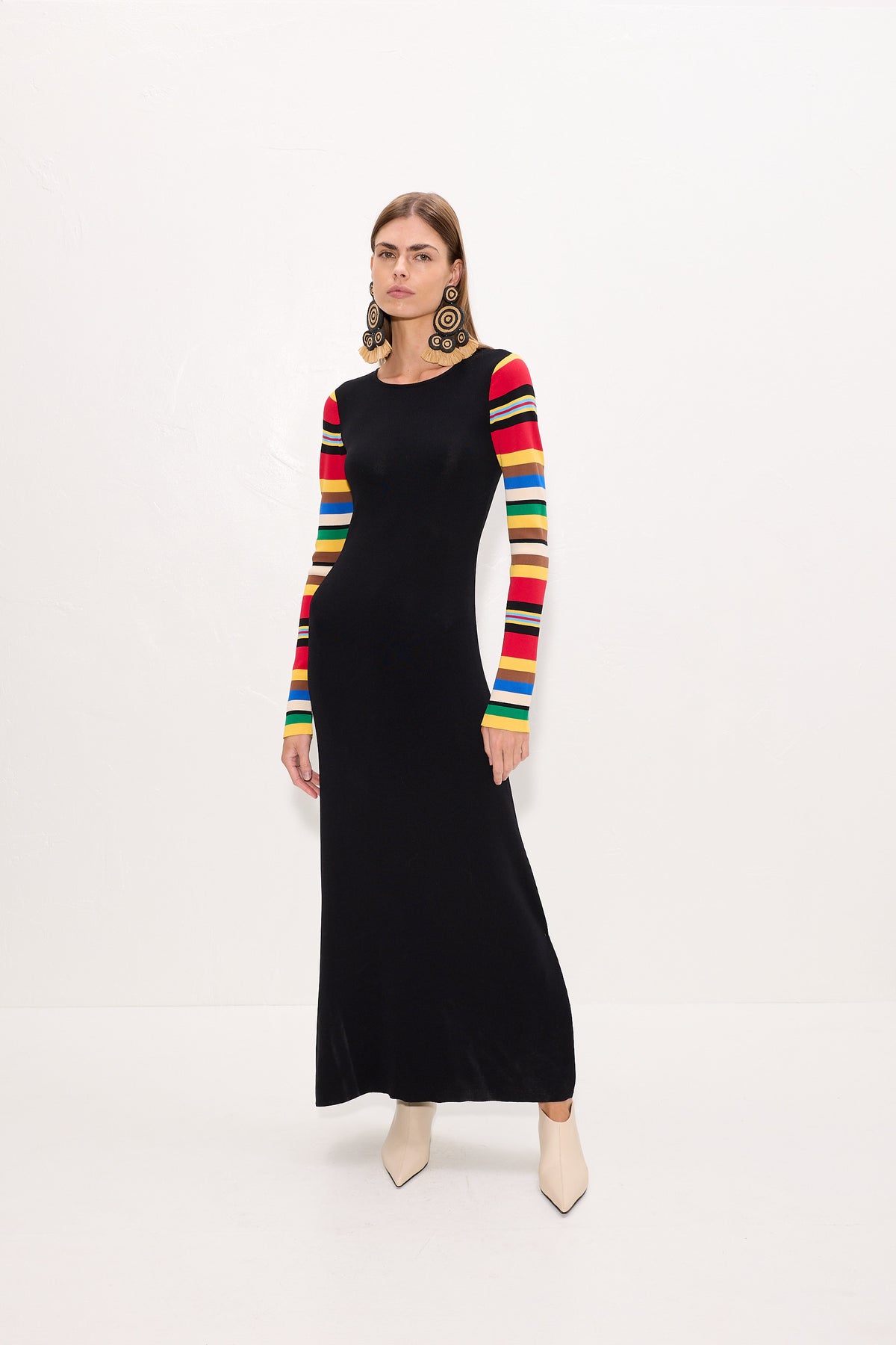 Adri Knit Maxi Dress In Black/Multi Stripe