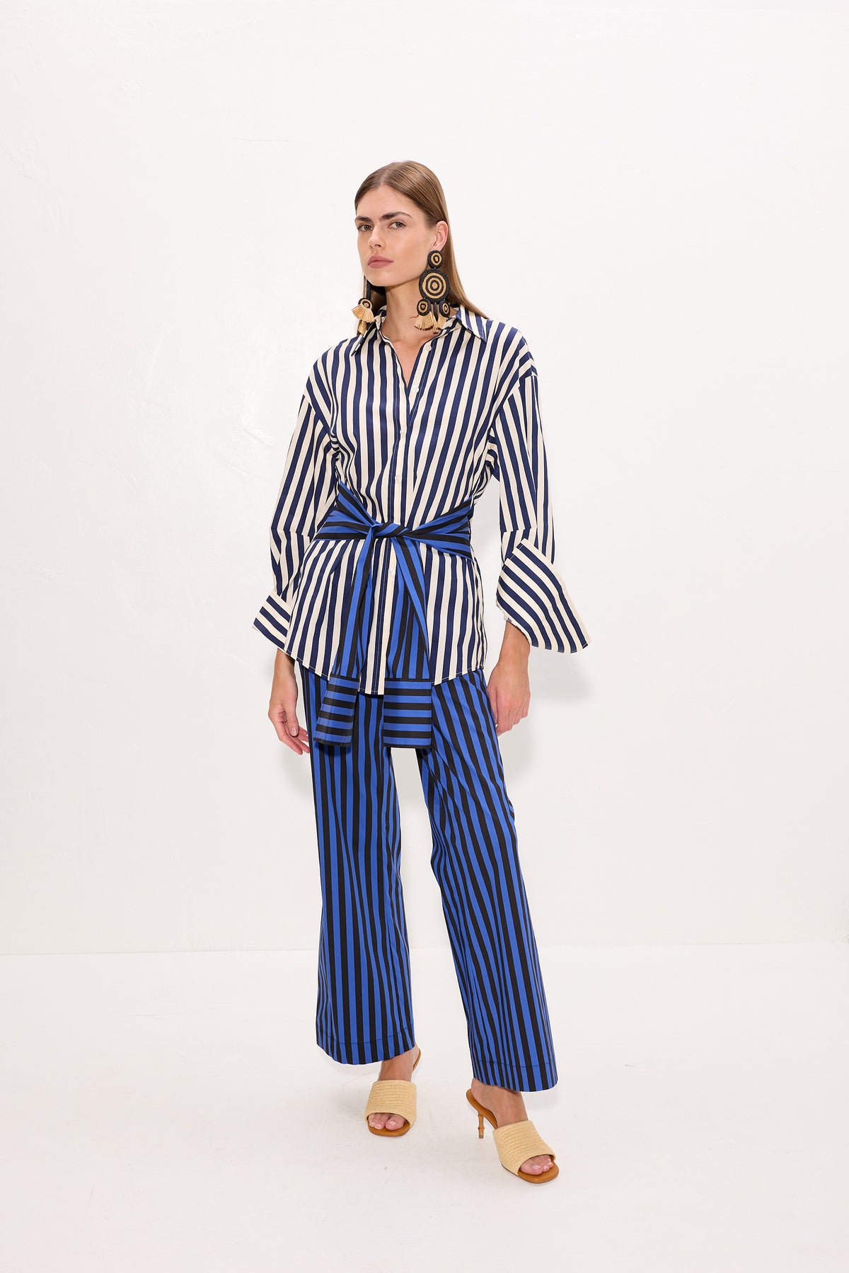 Pia Poplin Pant In Cobalt Stripe