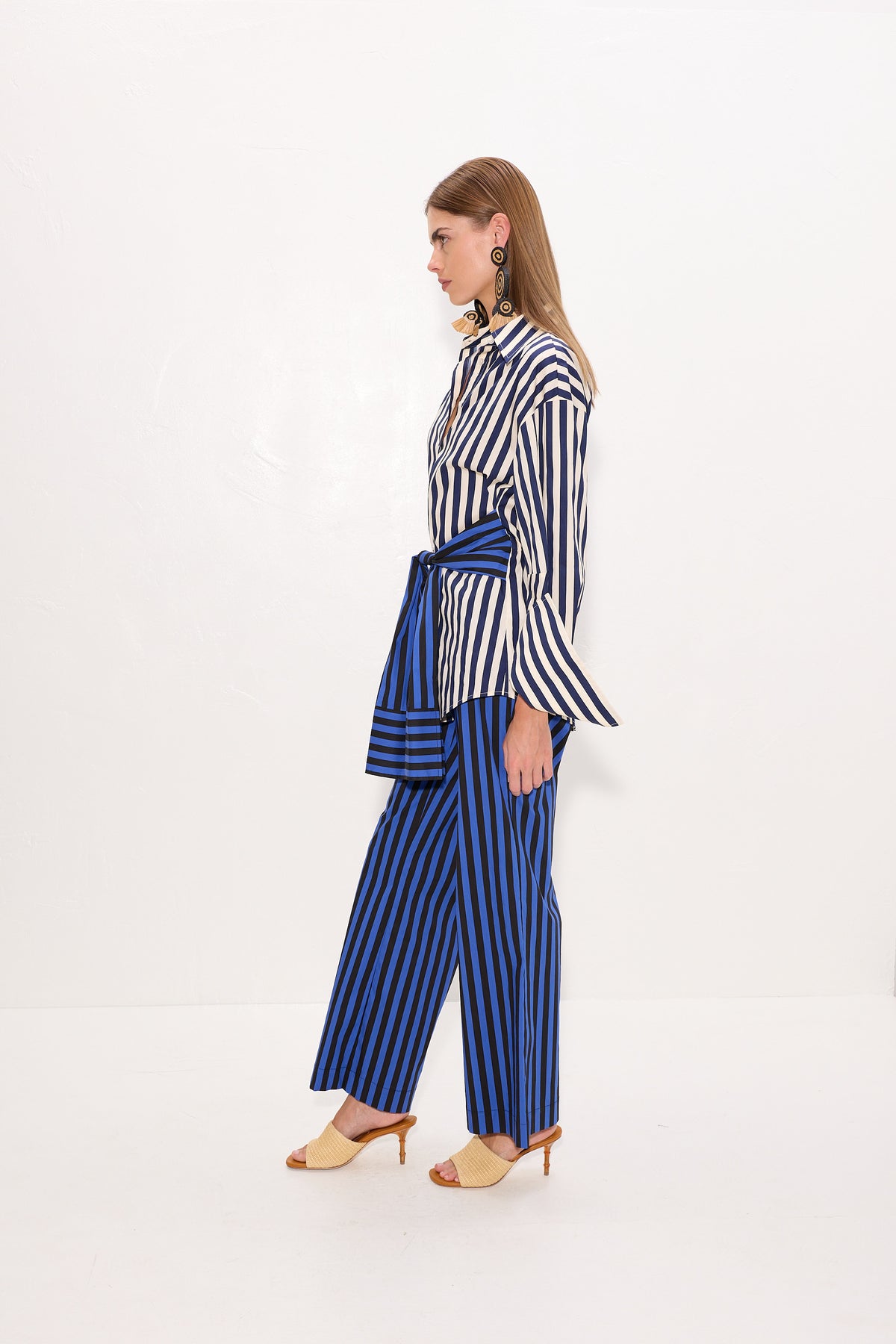 Pia Poplin Pant In Cobalt Stripe