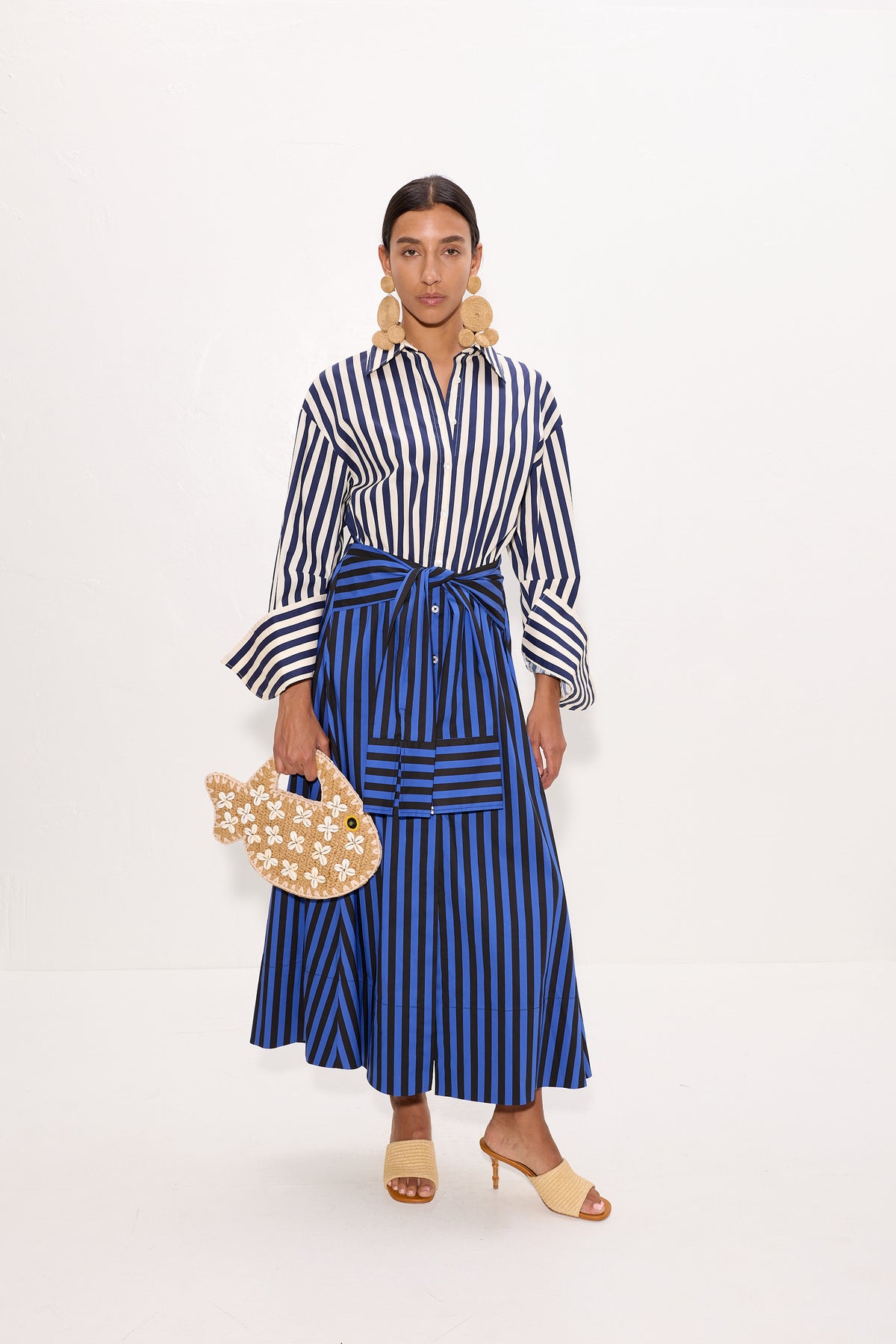 Inna Poplin Maxi Dress In Cobalt Stripe Combo