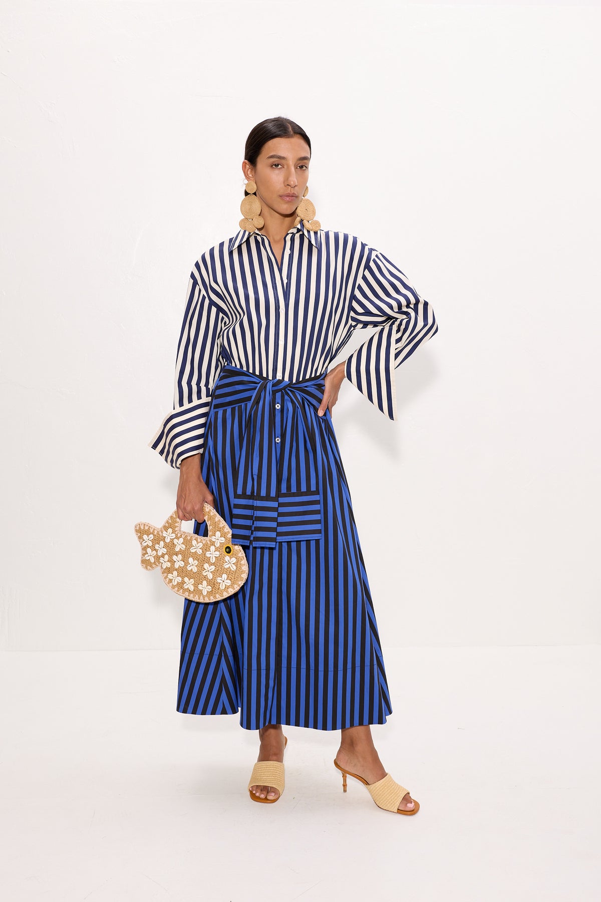 Inna Poplin Maxi Dress In Cobalt Stripe Combo