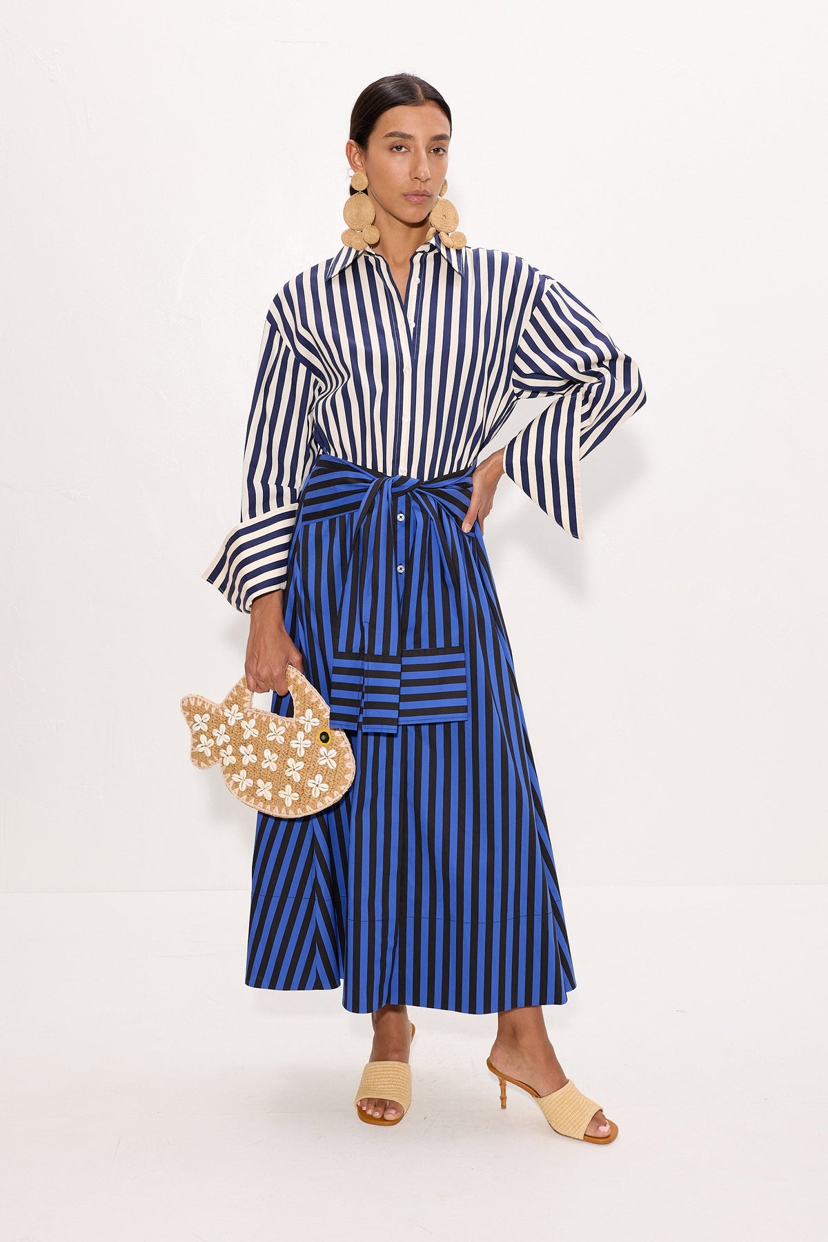 Inna Poplin Maxi Dress In Cobalt Stripe Combo