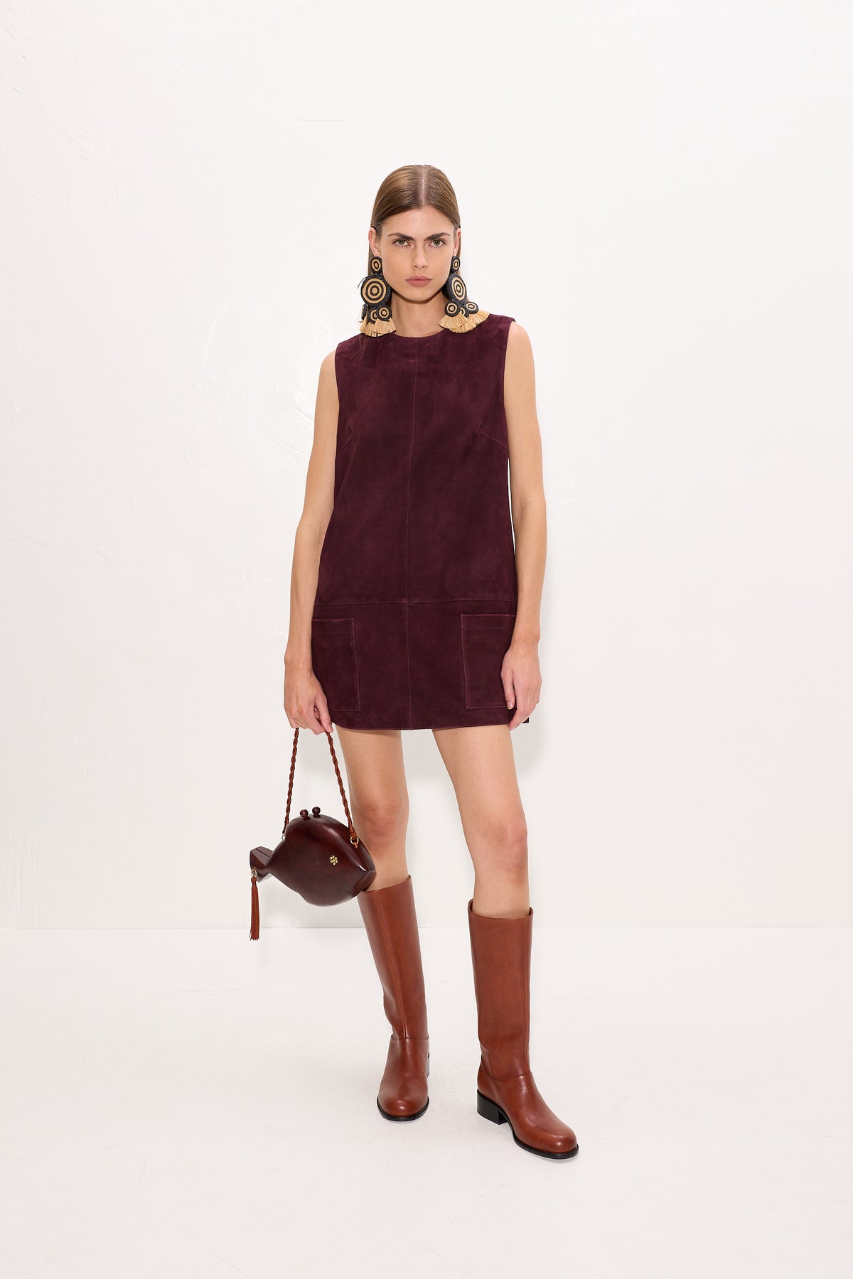 Delphine Suede Mini Dress In Bordeaux