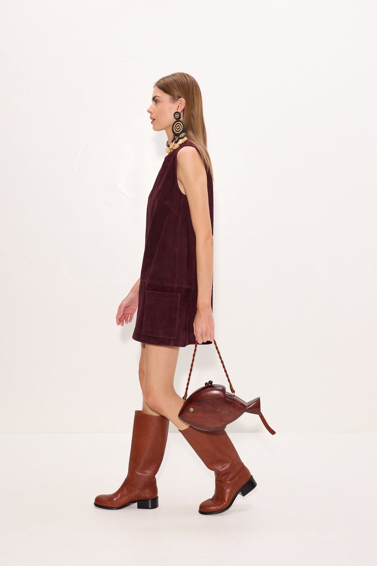 Delphine Suede Mini Dress In Bordeaux
