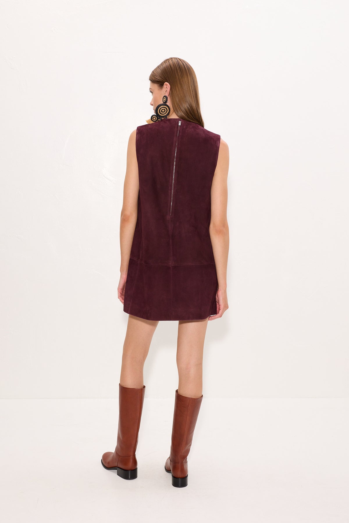 Delphine Suede Mini Dress In Bordeaux