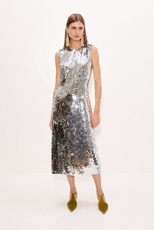 Baz Sequin Dress In Satellite Silver