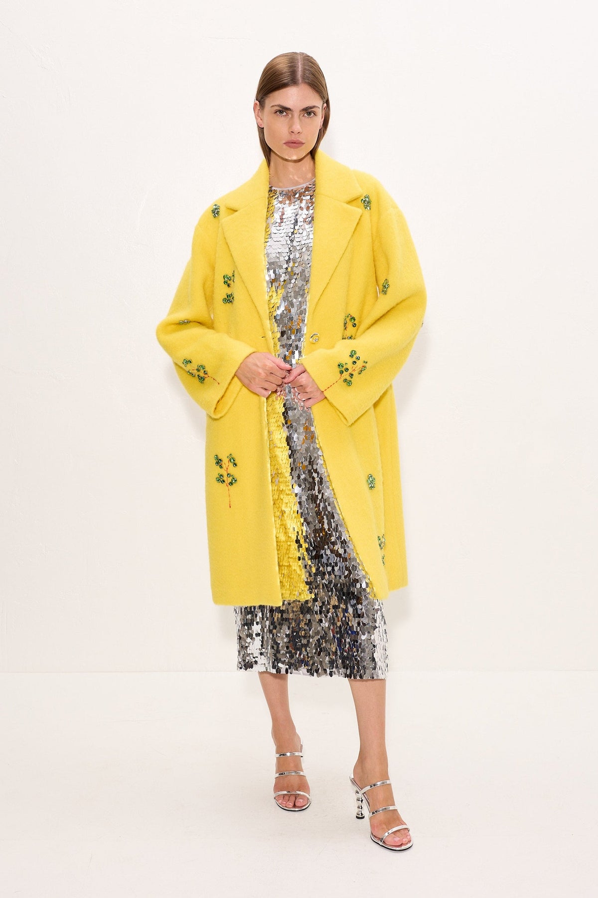 Esme Embellished Coat In Lemon Yellow