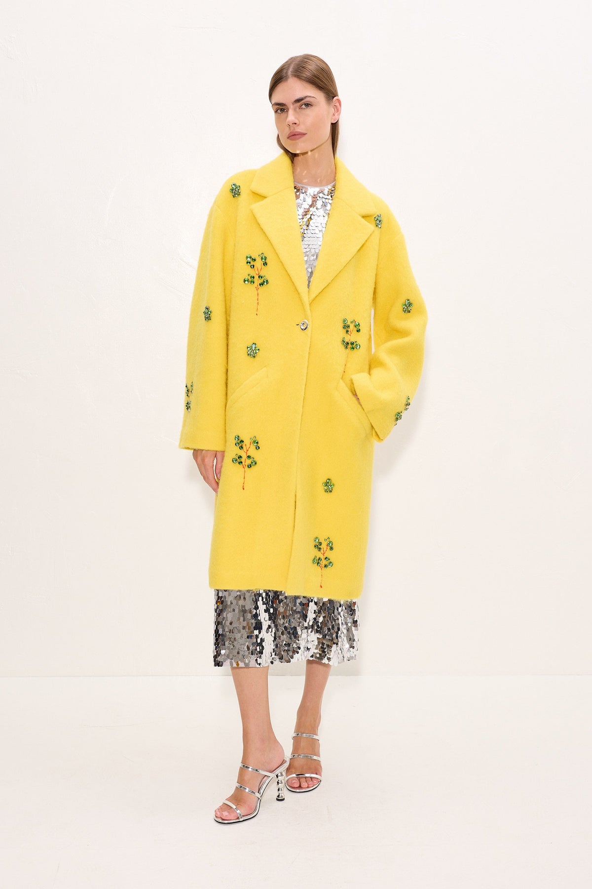 Esme Embellished Coat In Lemon Yellow