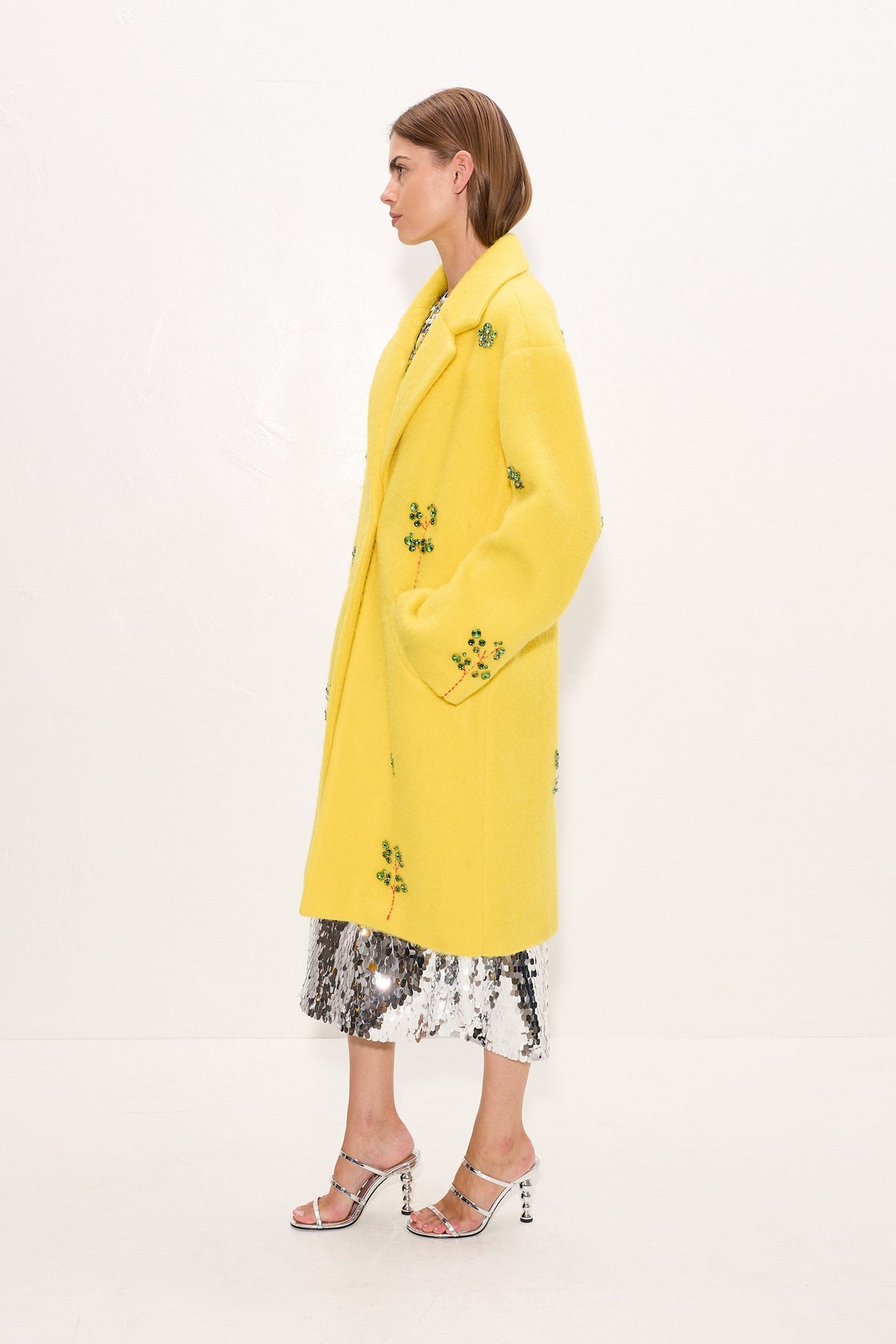 Esme Embellished Coat In Lemon Yellow