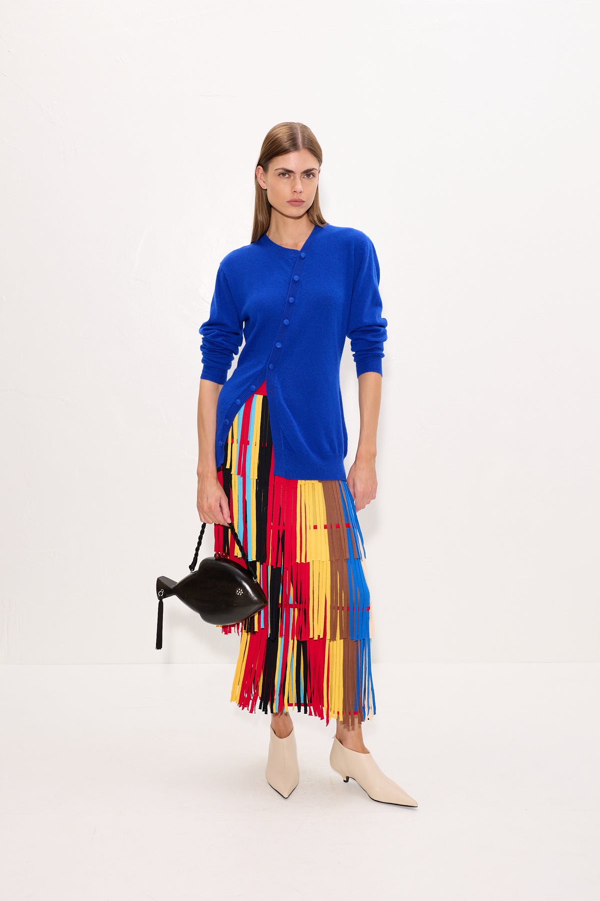 Za Za Knit Fringe Skirt In Primary Stripe