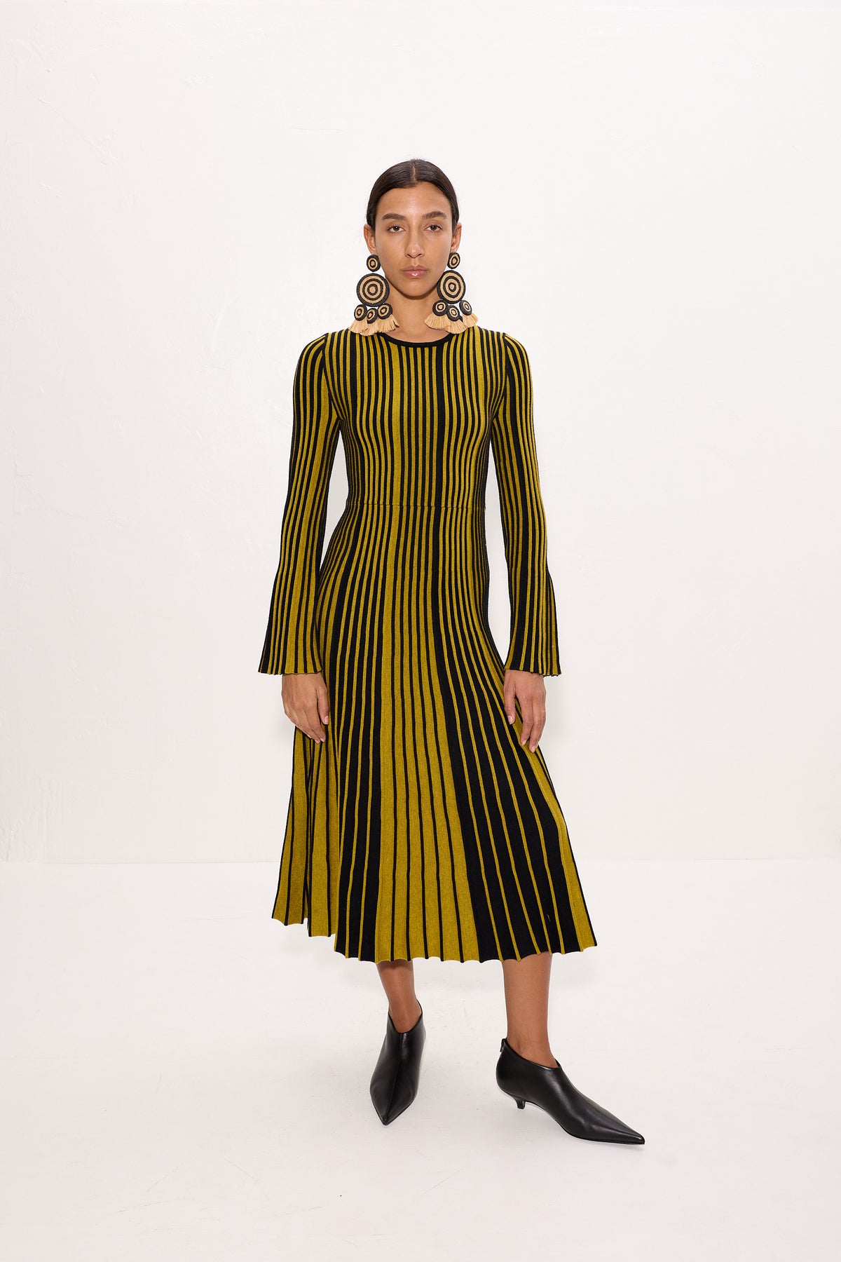 Celia Knit Dress In Melange Mustard/Black Rib