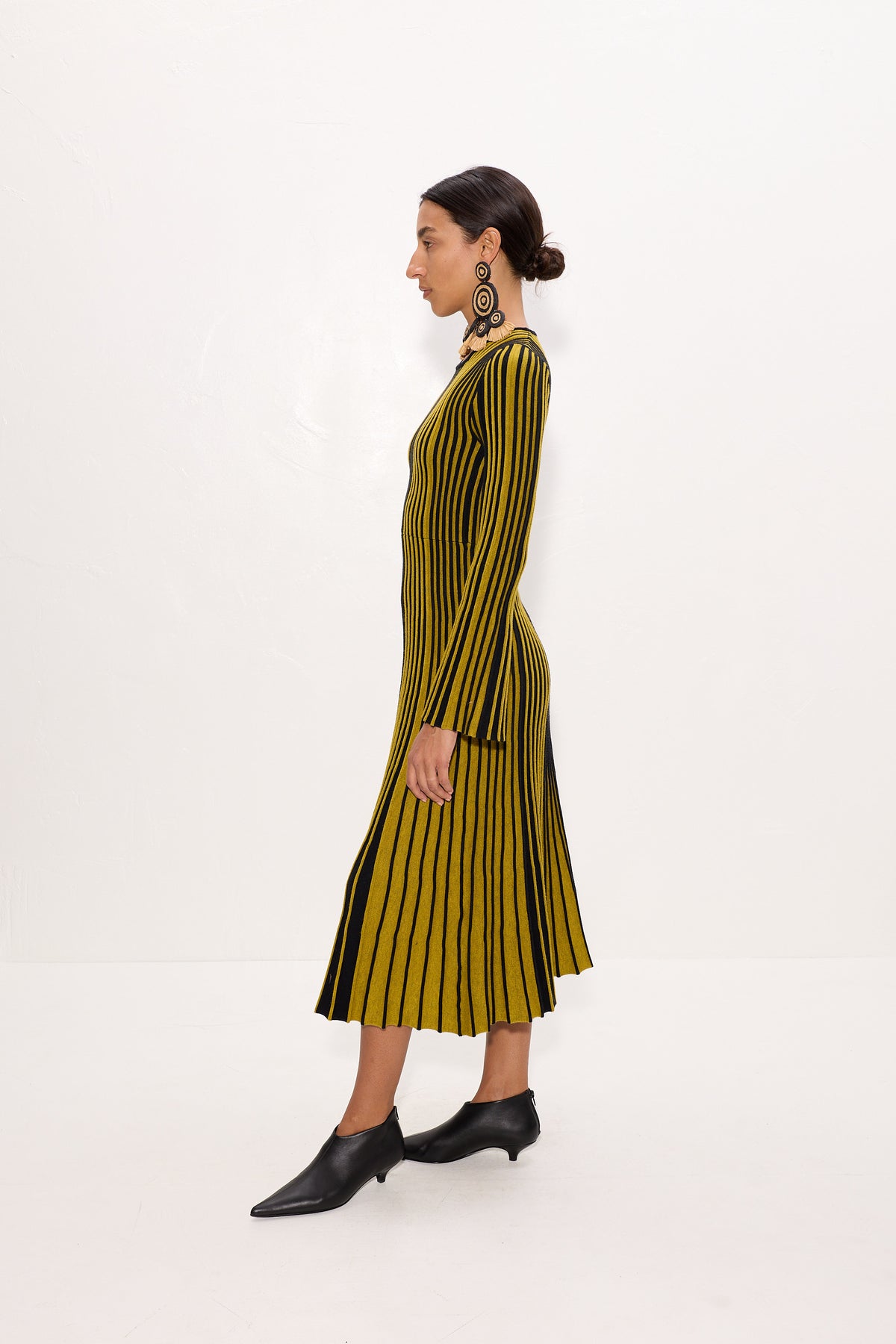Celia Knit Dress In Melange Mustard/Black Rib
