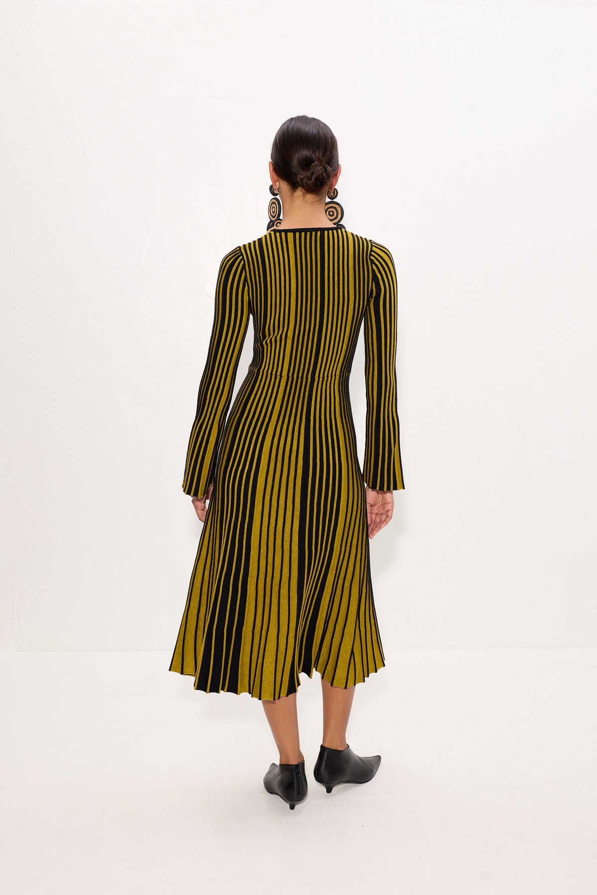 Celia Knit Dress In Melange Mustard/Black Rib