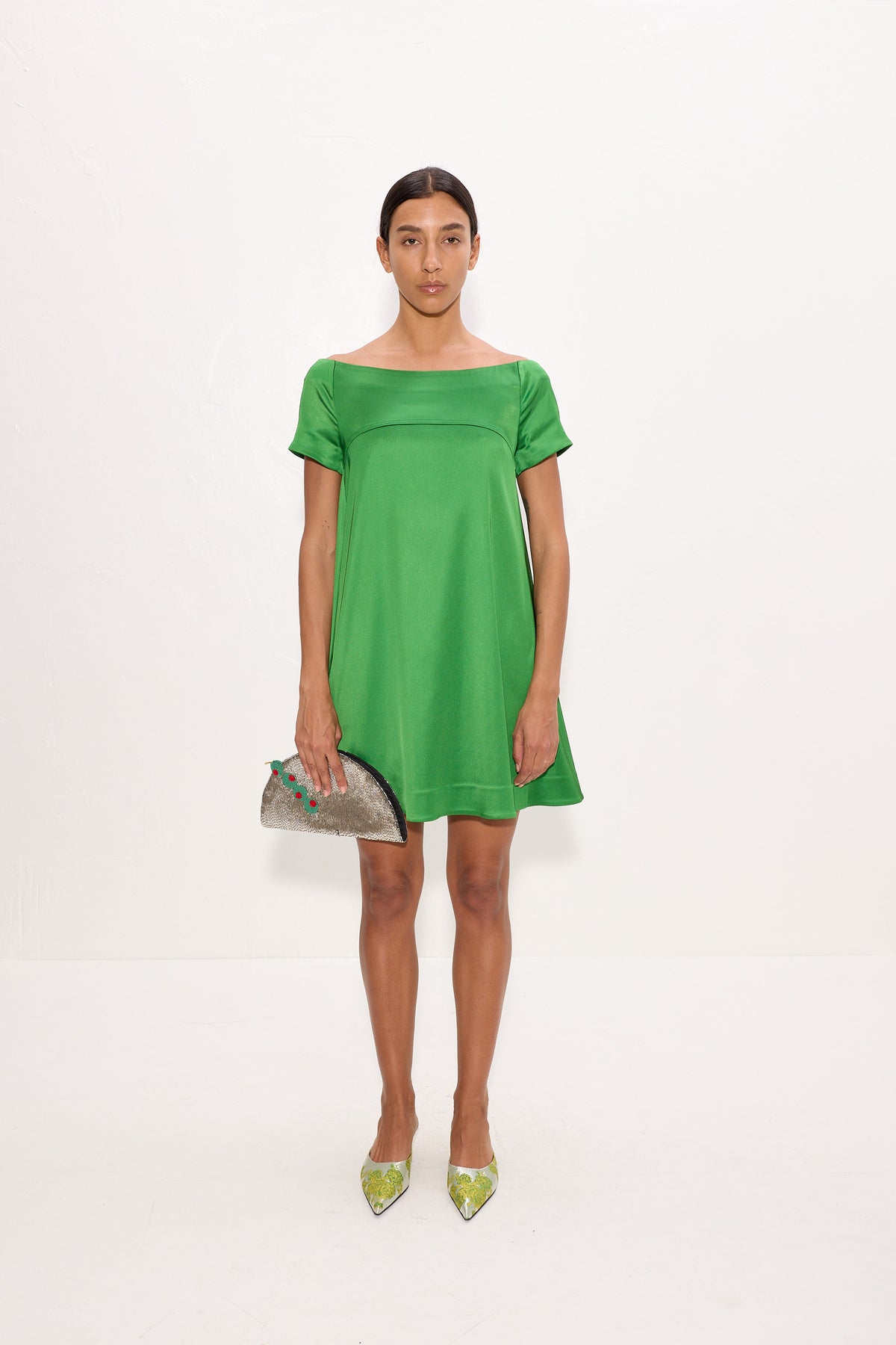 Taja Satin Mini Dress In Matcha