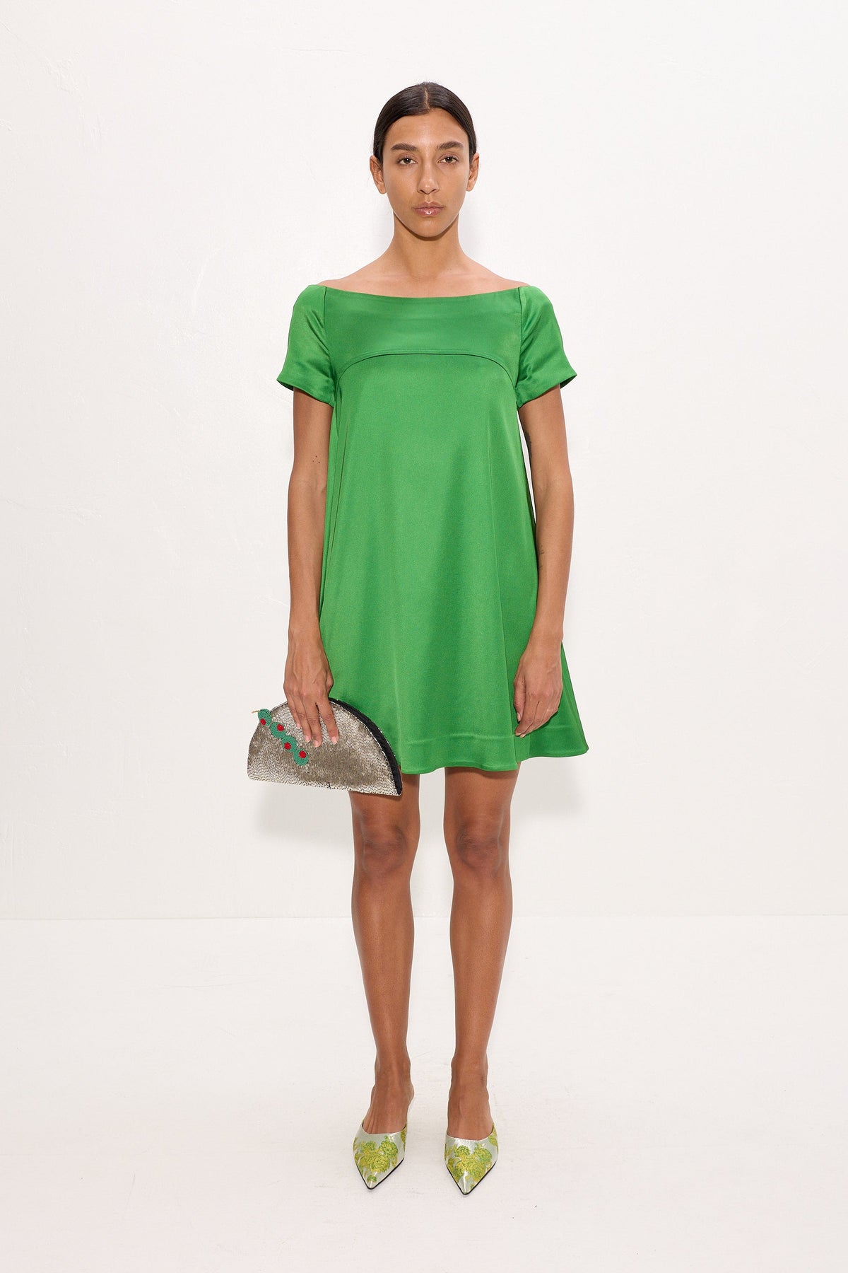 Taja Satin Mini Dress In Matcha