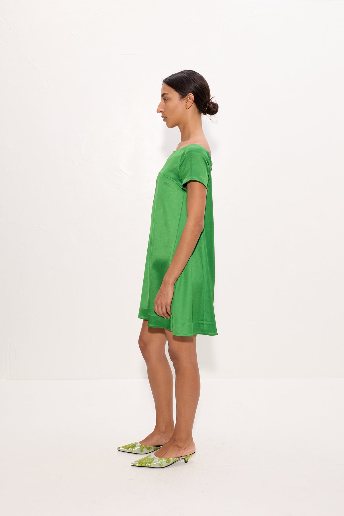 Taja Satin Mini Dress In Matcha