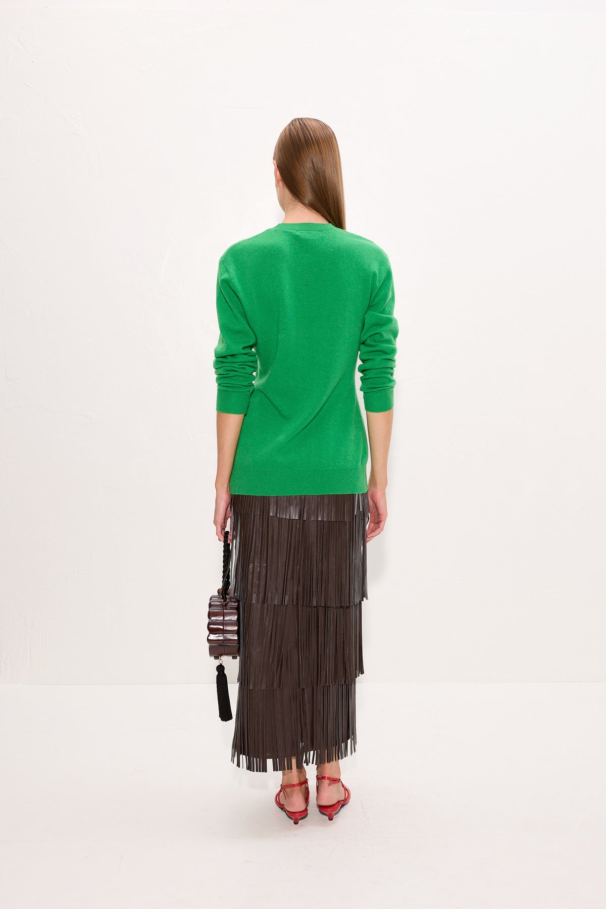 Za Za Vegan Leather Fringe Skirt In Dark Choco Brown