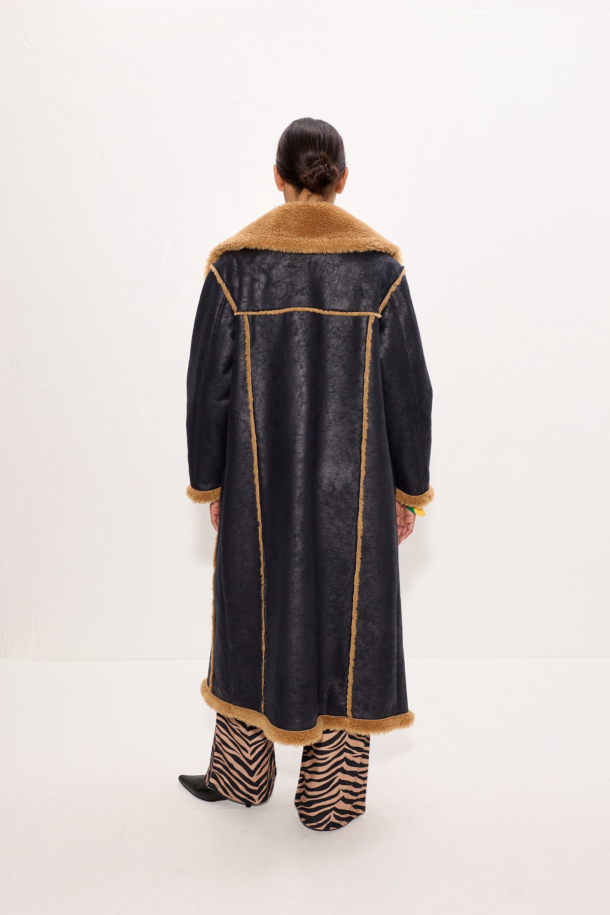 Jetz Faux Shearling Coat In Black