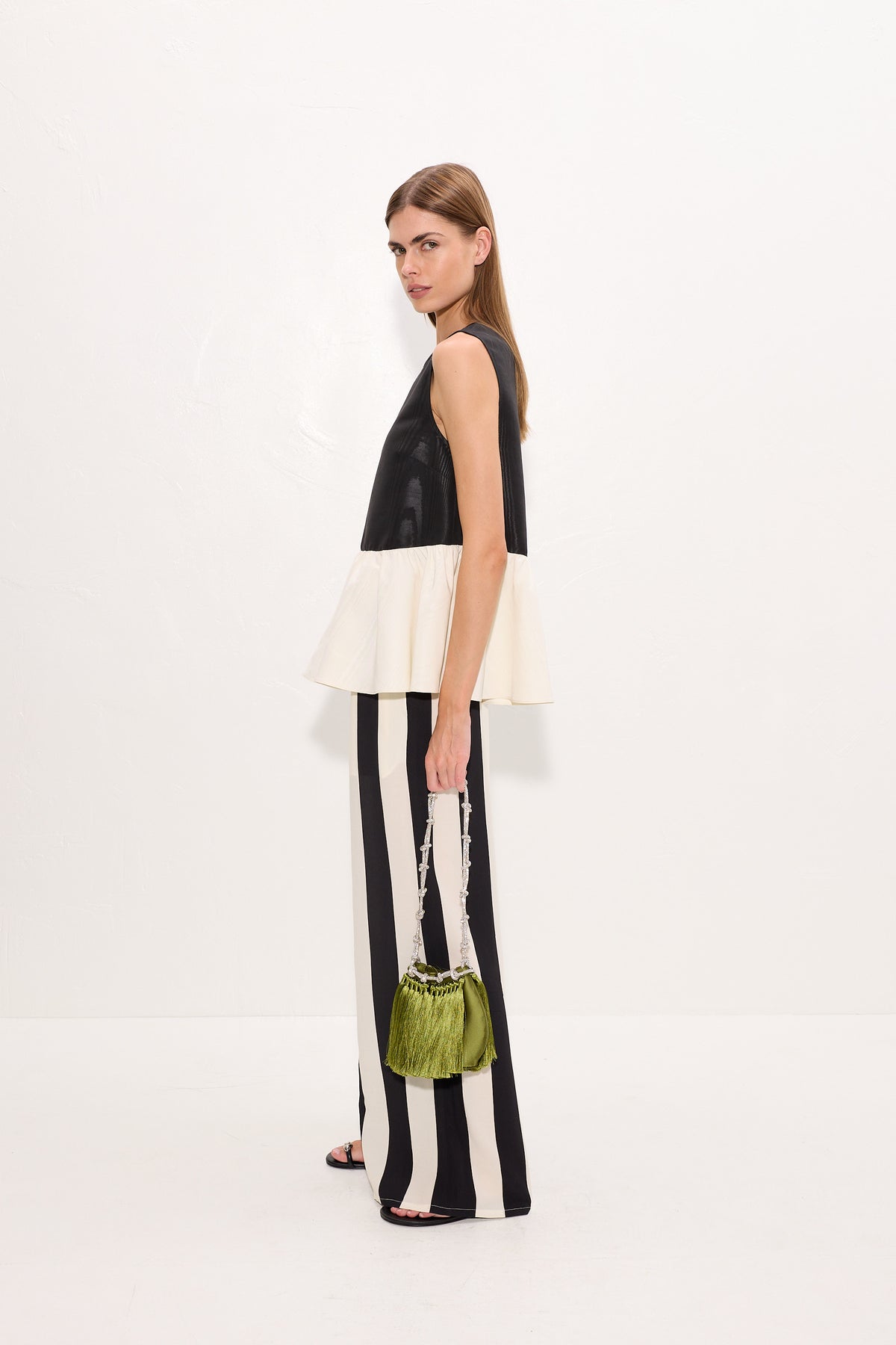 Iris Moire Top In Black/Bone