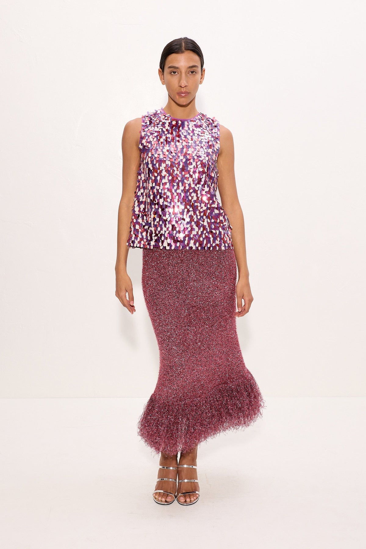 Brink Tinsel Knit Skirt In Metallic Pink