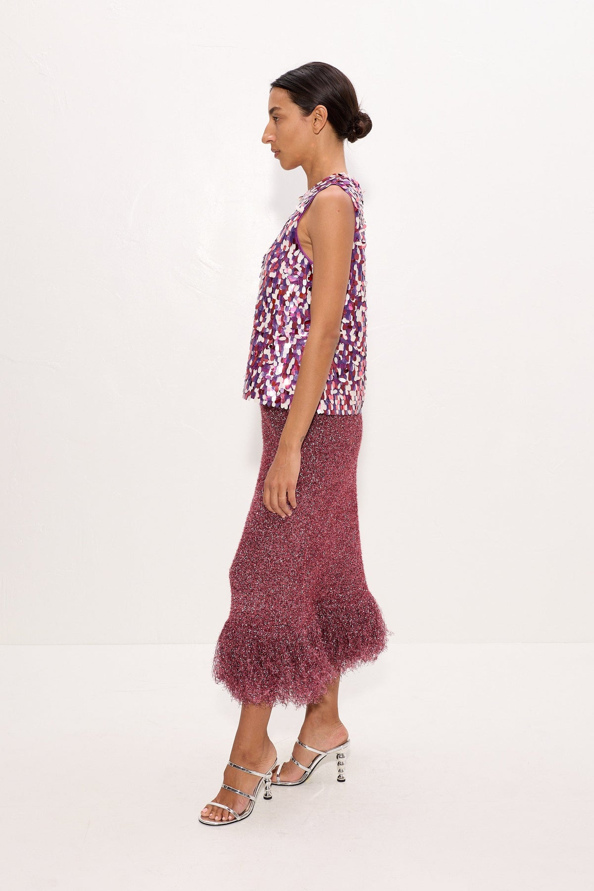 Brink Tinsel Knit Skirt In Metallic Pink