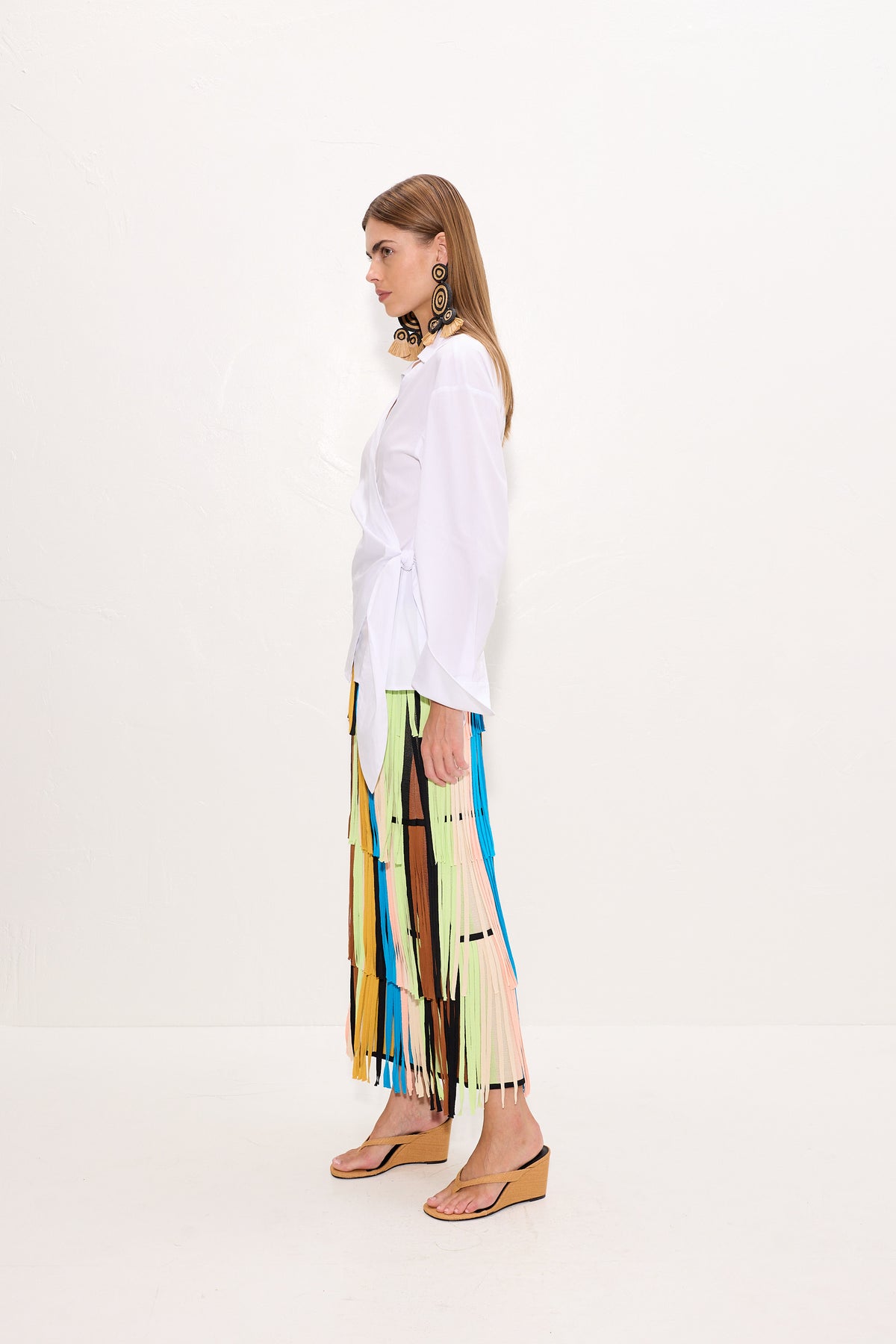 Za Za Knit Fringe Skirt In Ocean Stripe