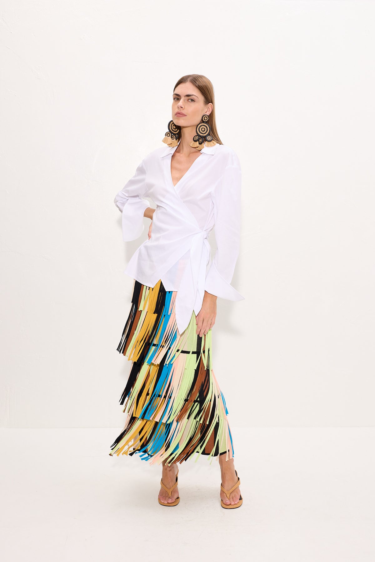 Za Za Knit Fringe Skirt In Ocean Stripe