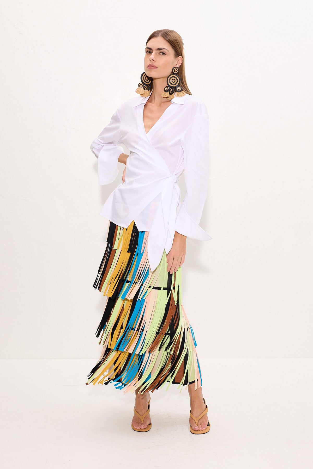 Za Za Knit Fringe Skirt In Ocean Stripe