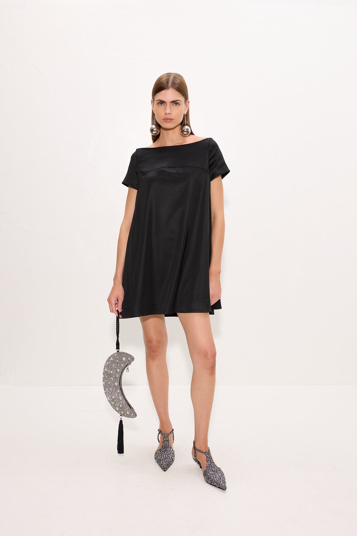 Taja Satin Mini Dress In Black