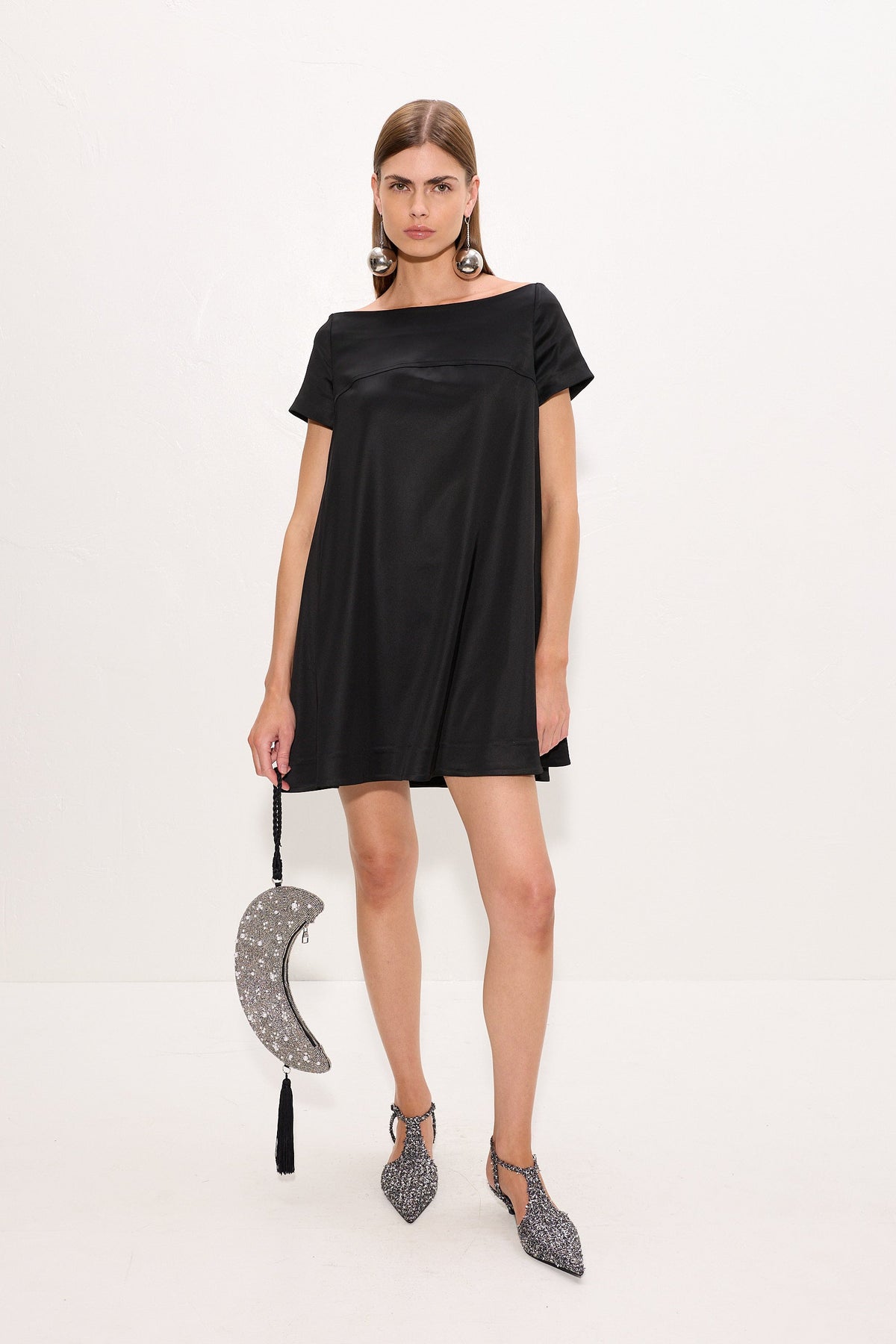 Taja Satin Mini Dress In Black