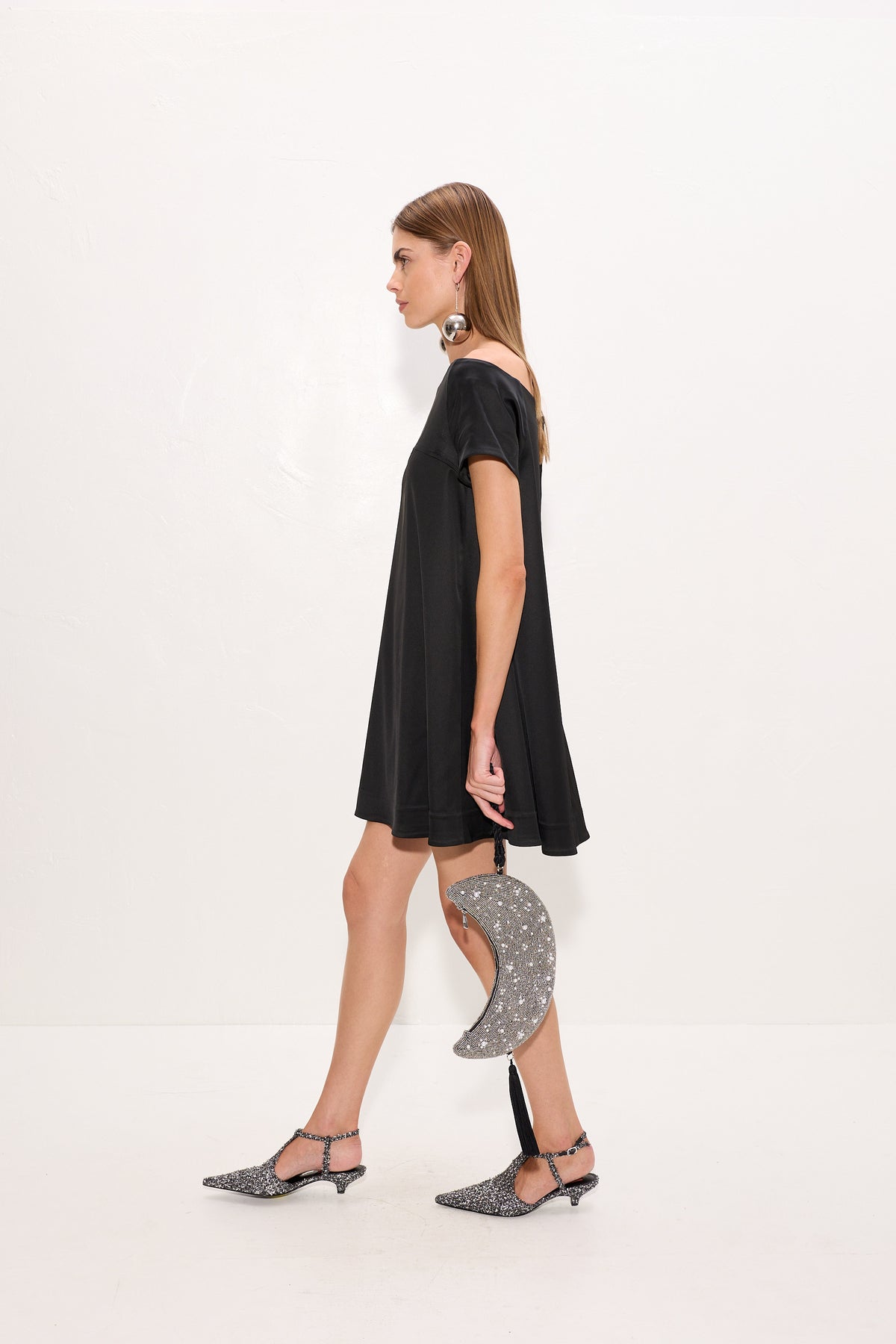 Taja Satin Mini Dress In Black