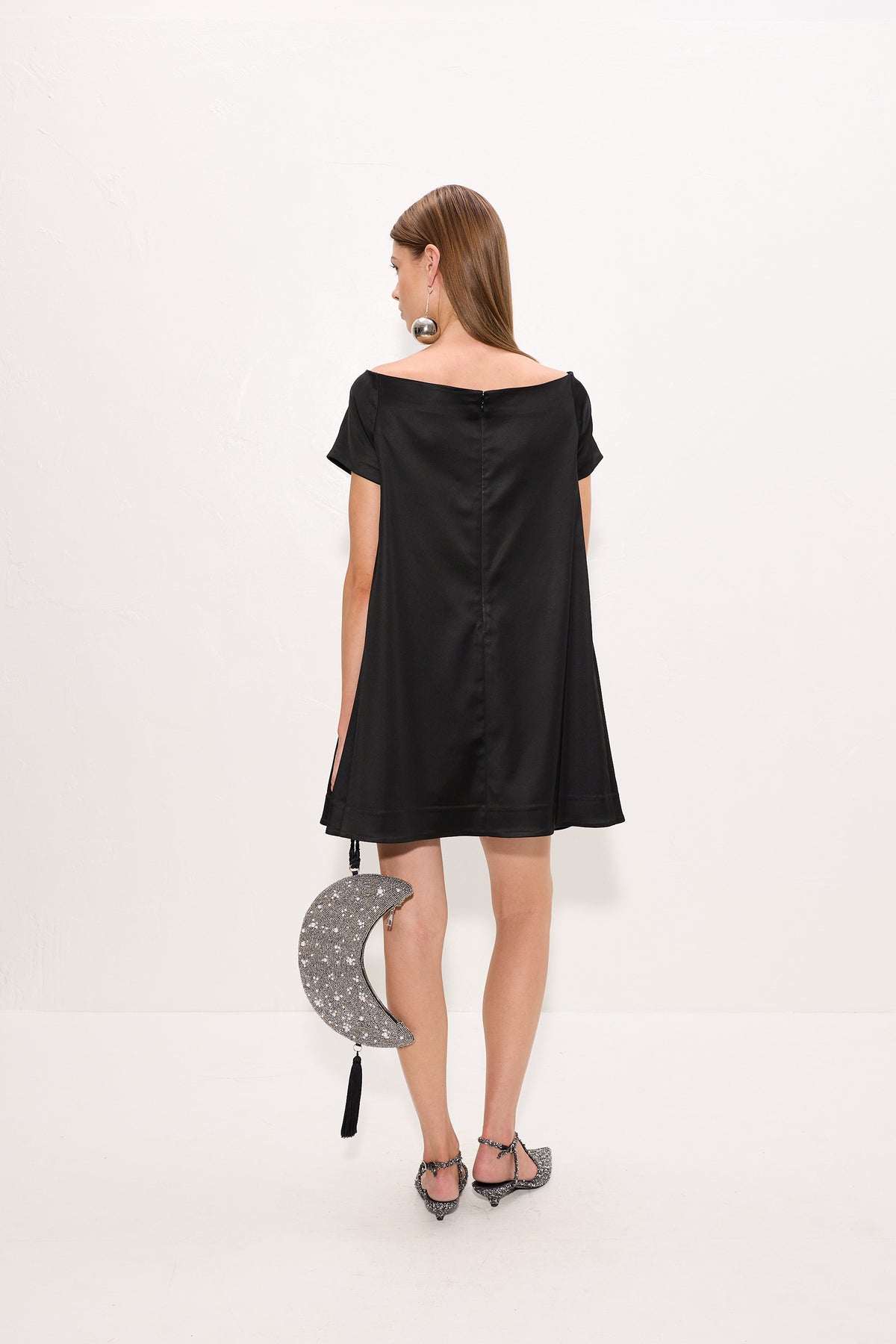 Taja Satin Mini Dress In Black