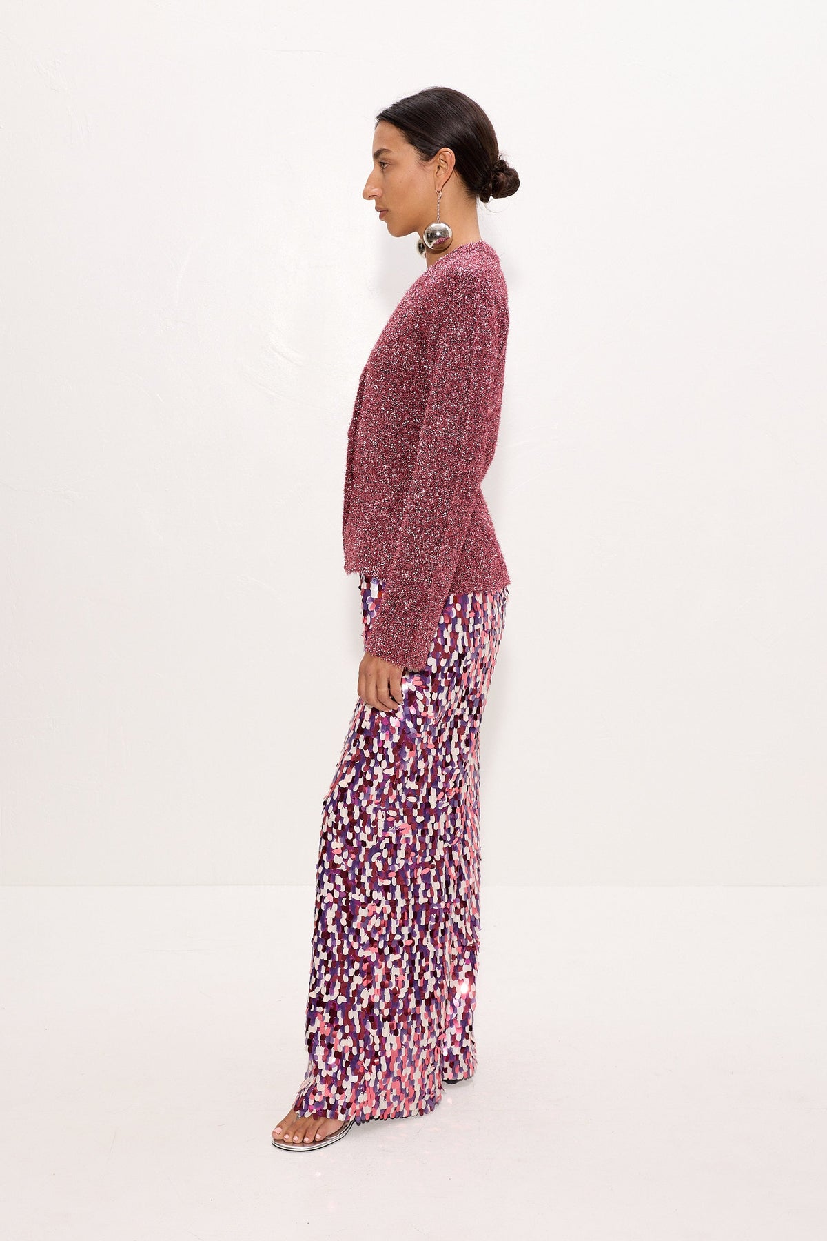 Briar Tinsel Knit Cardigan In Metallic Pink