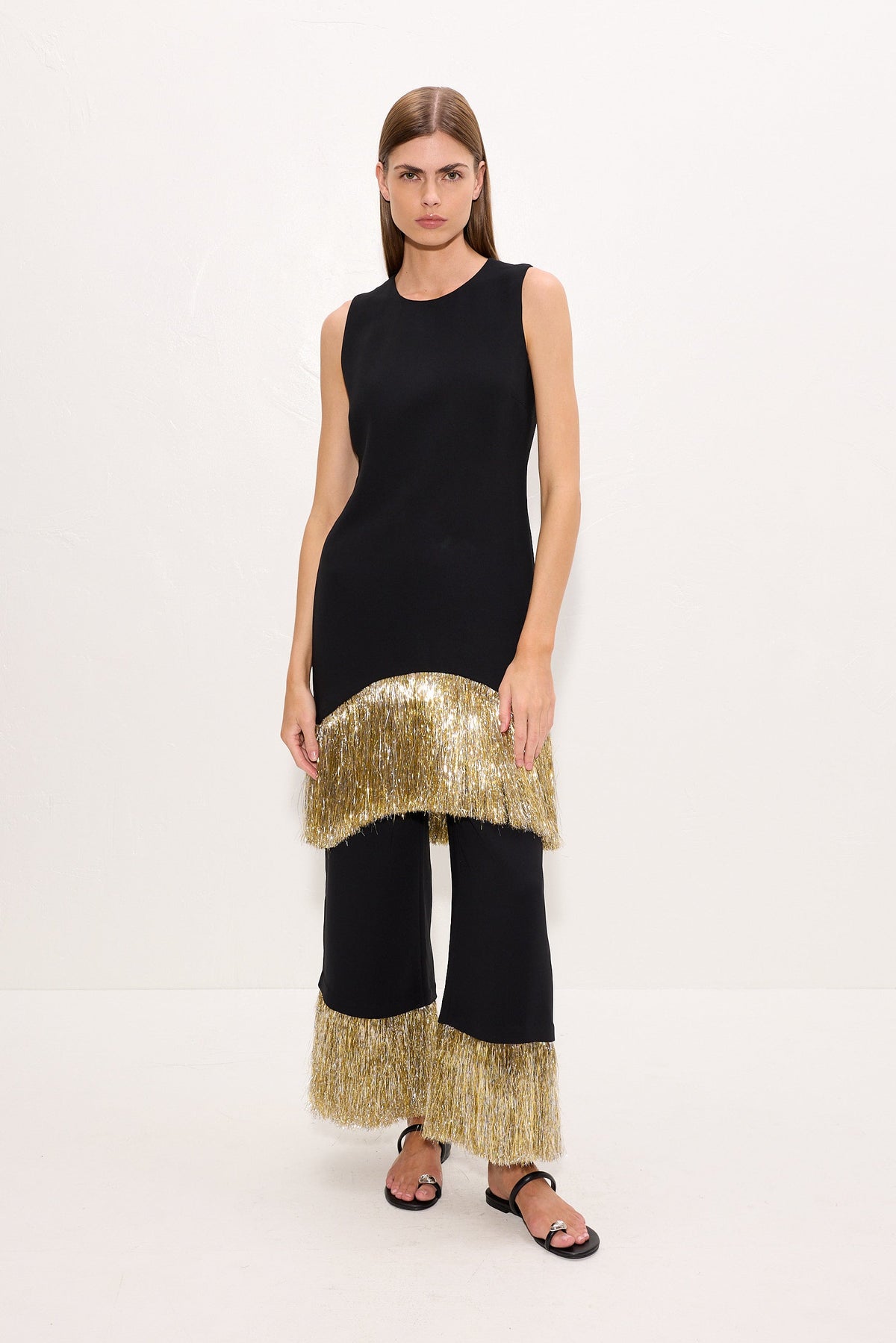 Bowie Fringe Mini Dress In Black Tinsel