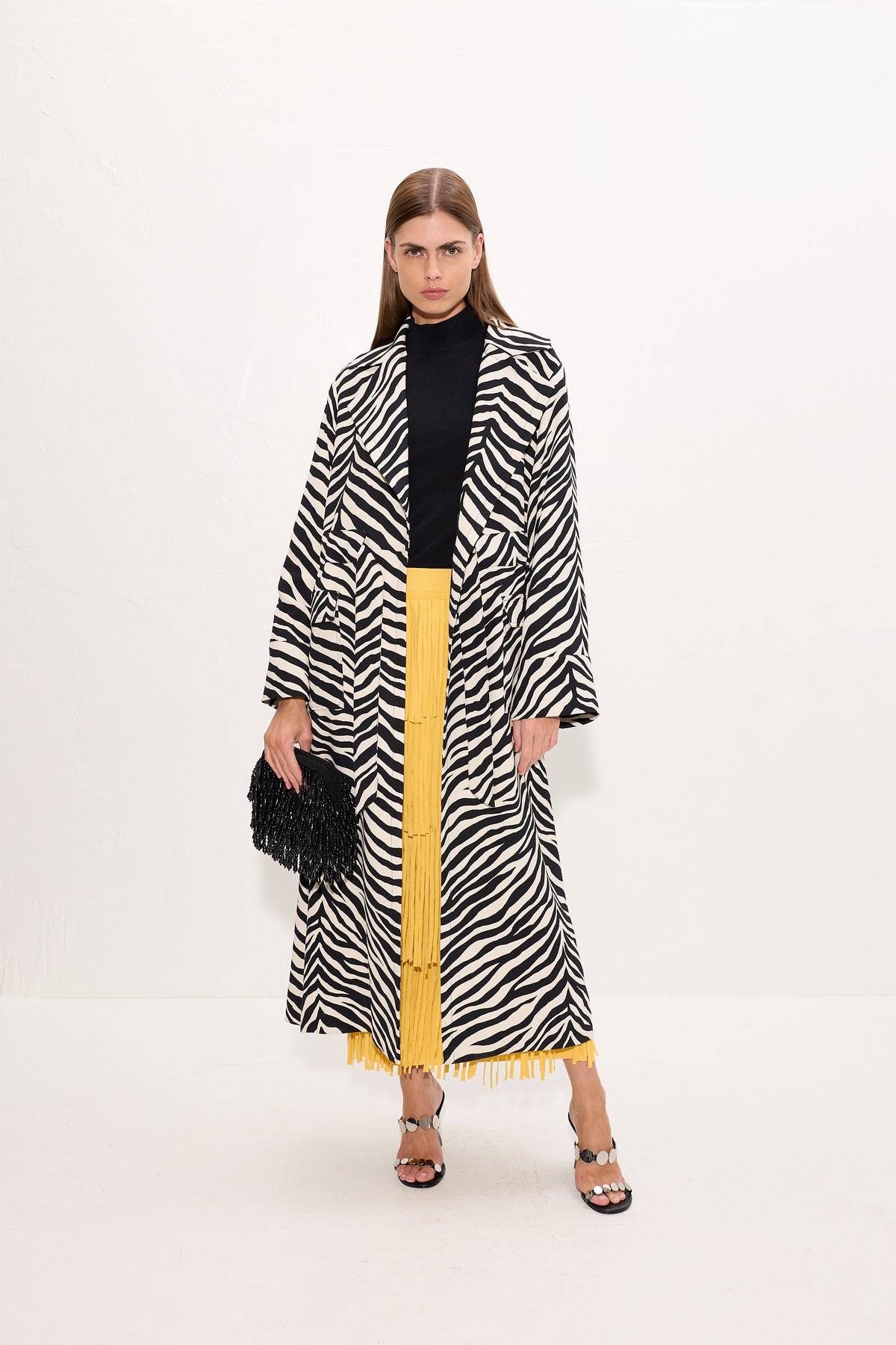 Djinn Crepe Robe Coat In Zebra Print