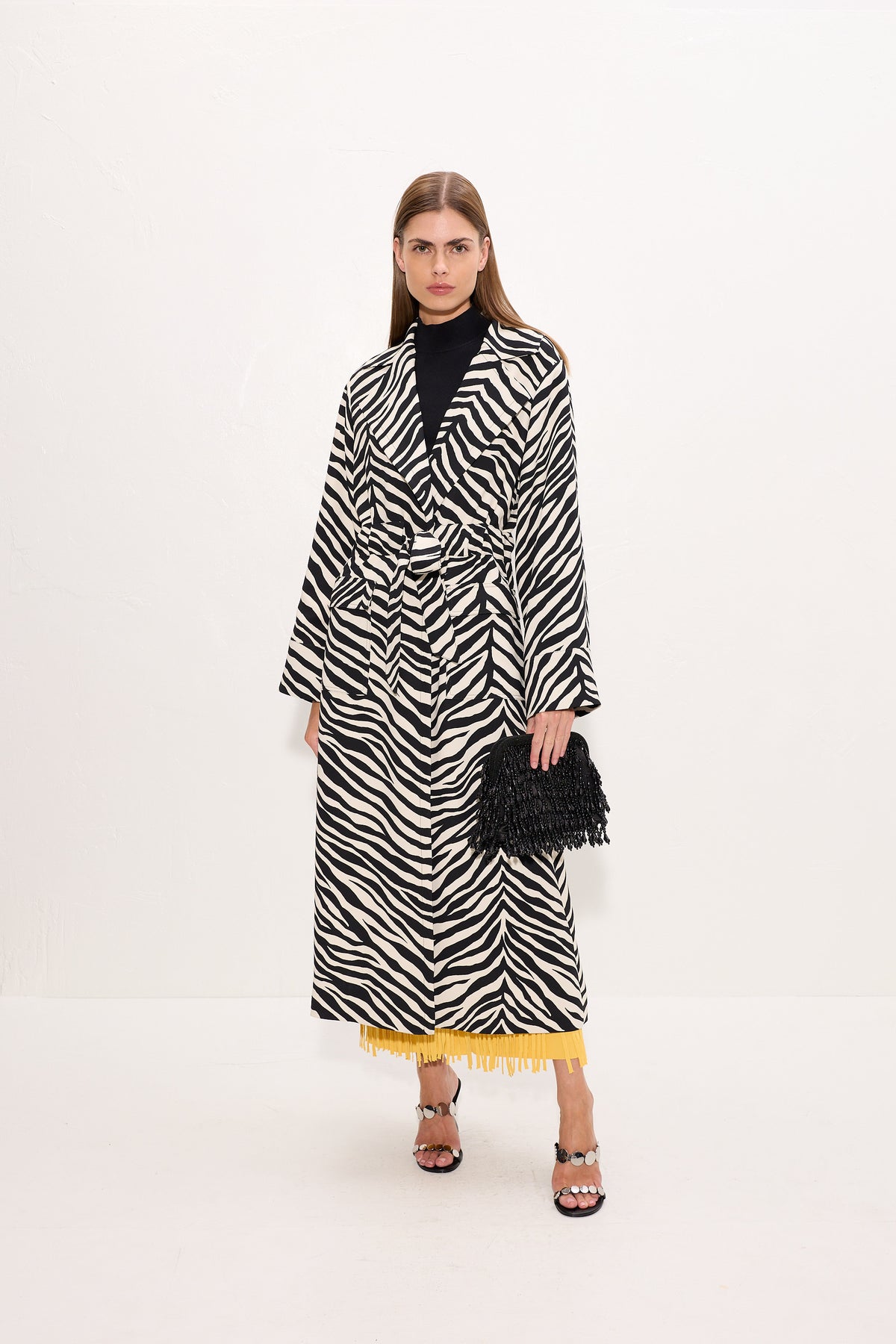Djinn Crepe Robe Coat In Zebra Print