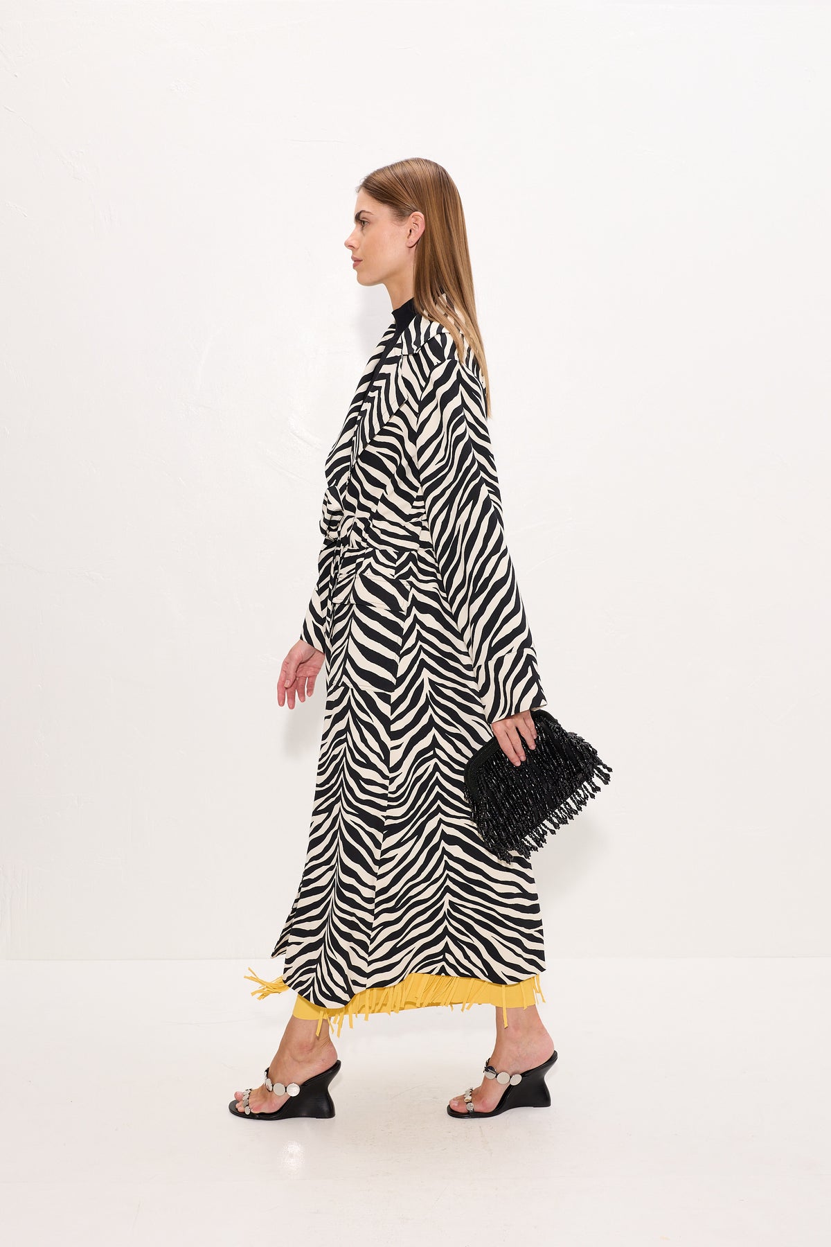 Djinn Crepe Robe Coat In Zebra Print
