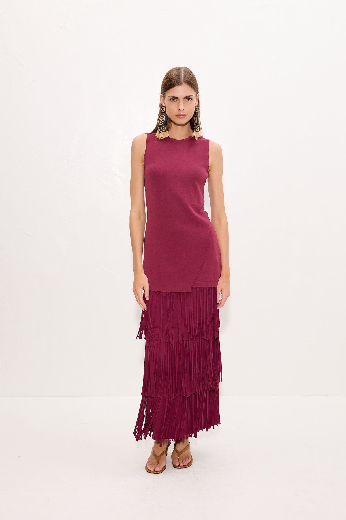 Za Za Knit Fringe Skirt In Pomegranate