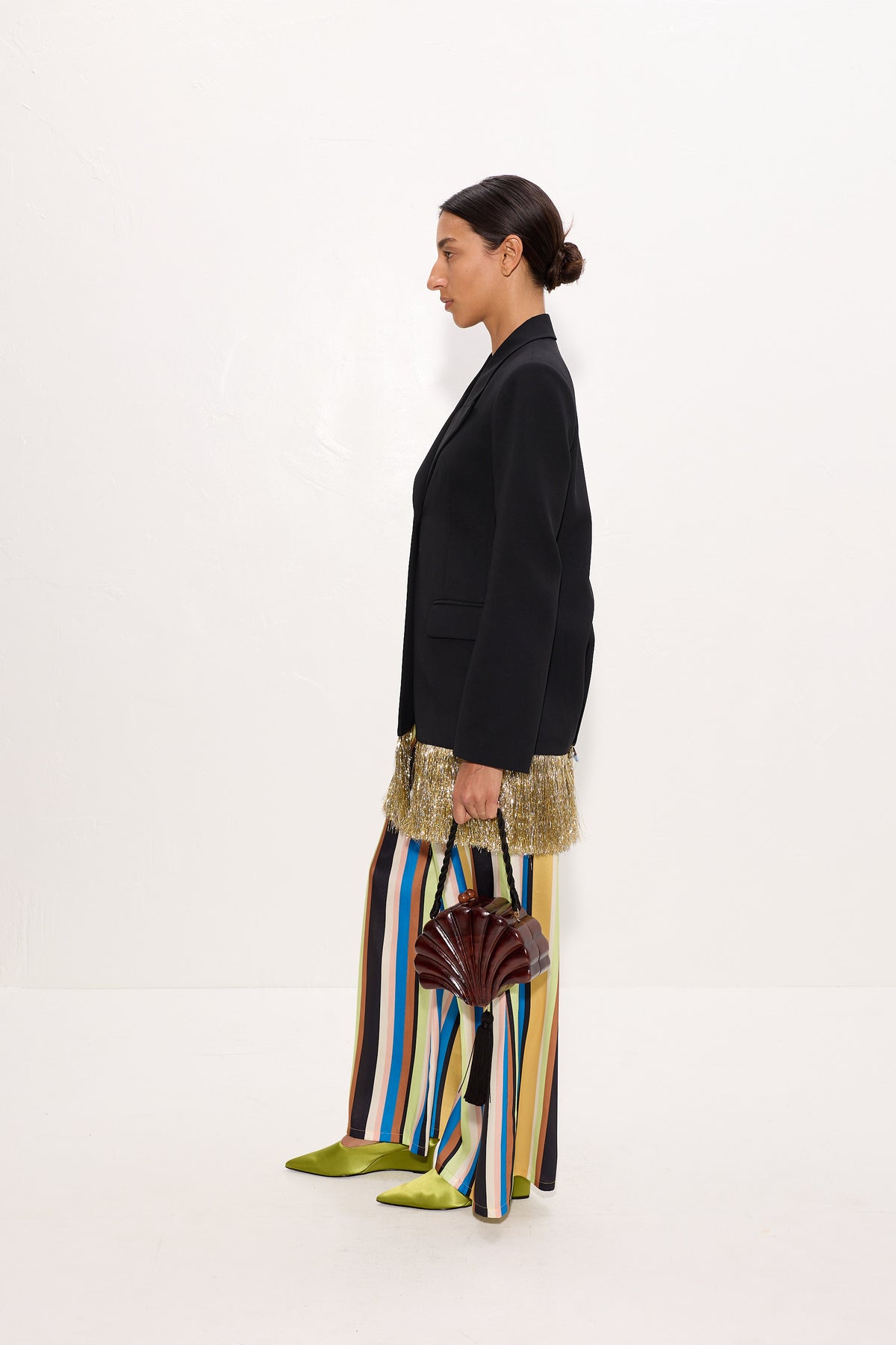 Odette Crepe Fringe Blazer In Black