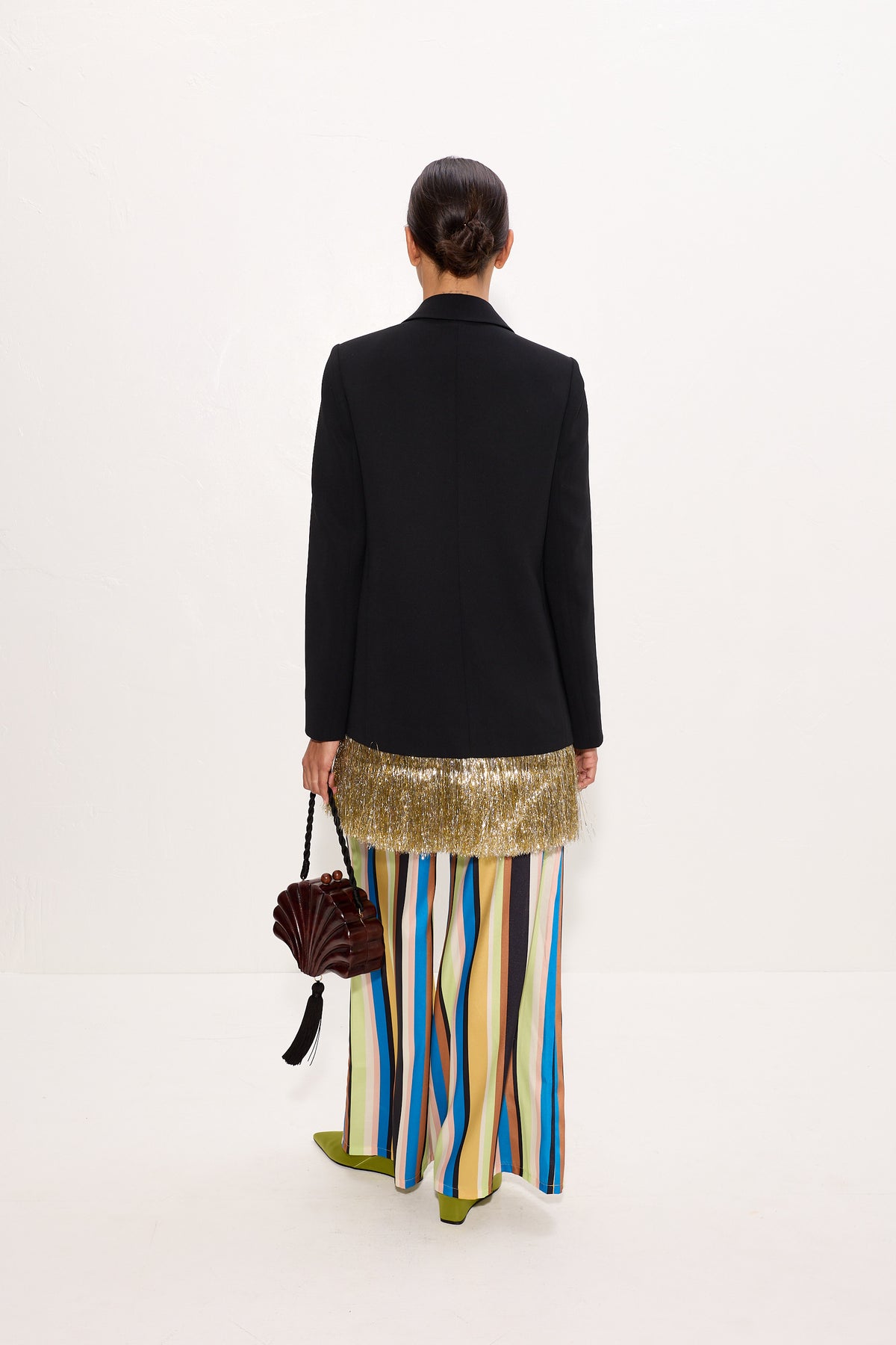 Odette Crepe Fringe Blazer In Black