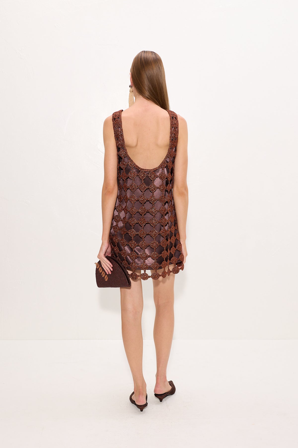 Sina Crochet Mini Dress In Copper/Choco Brown