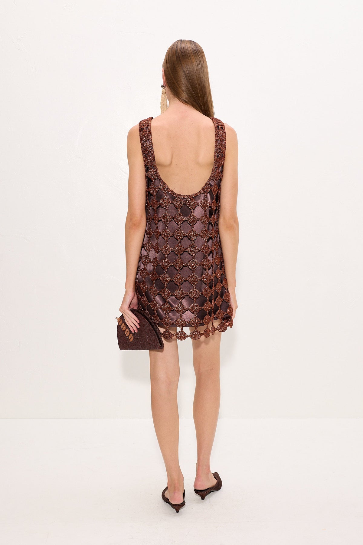 Sina Crochet Mini Dress In Copper/Choco Brown