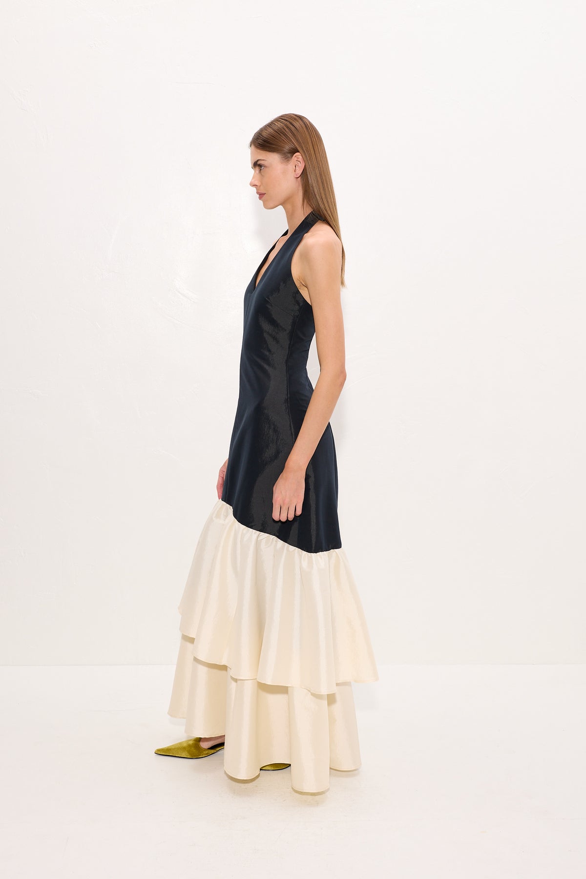 Magnolia Taffeta Halter Dress In Black/Bone